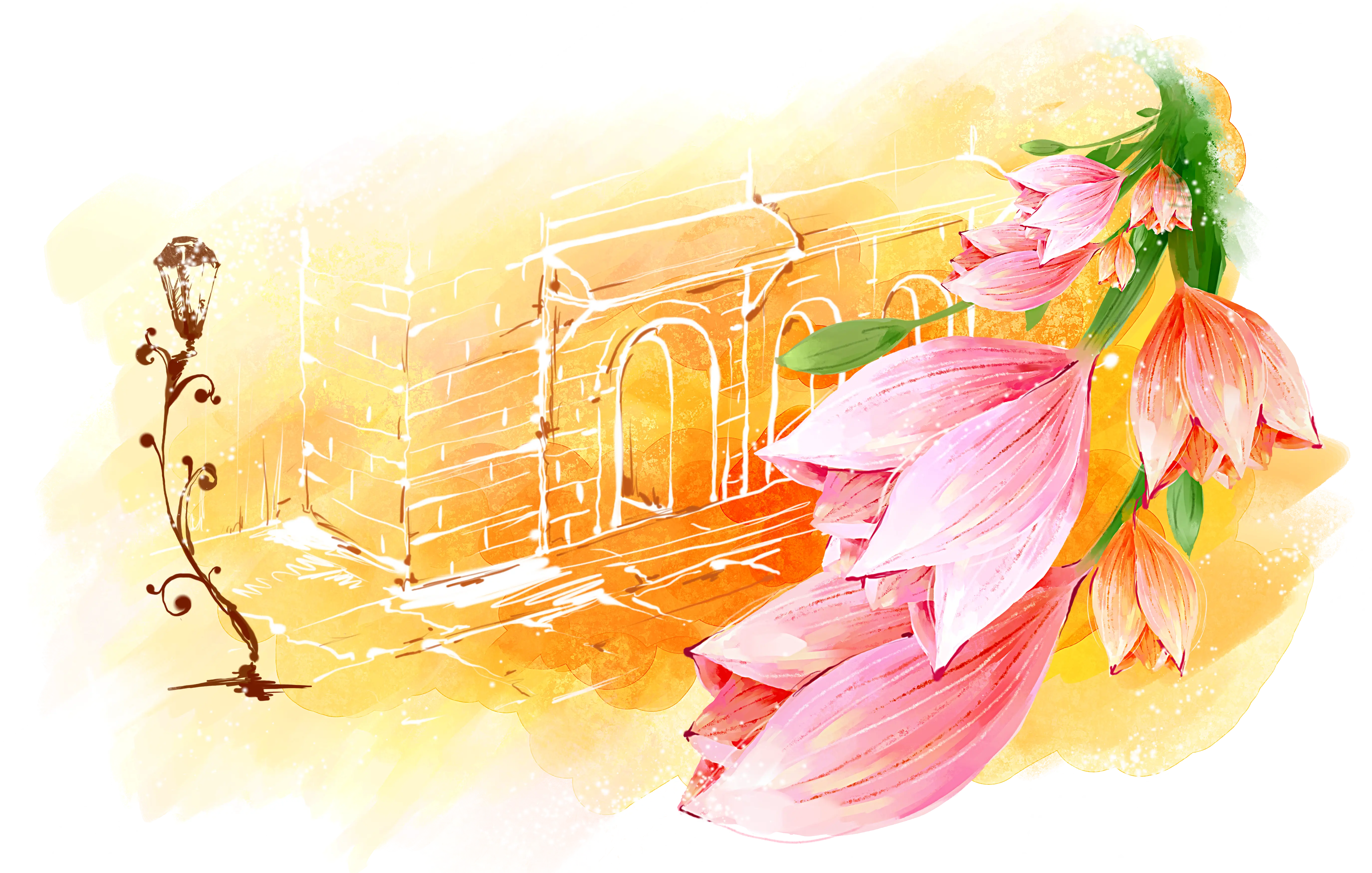 Pink Flowers with Architectural Background