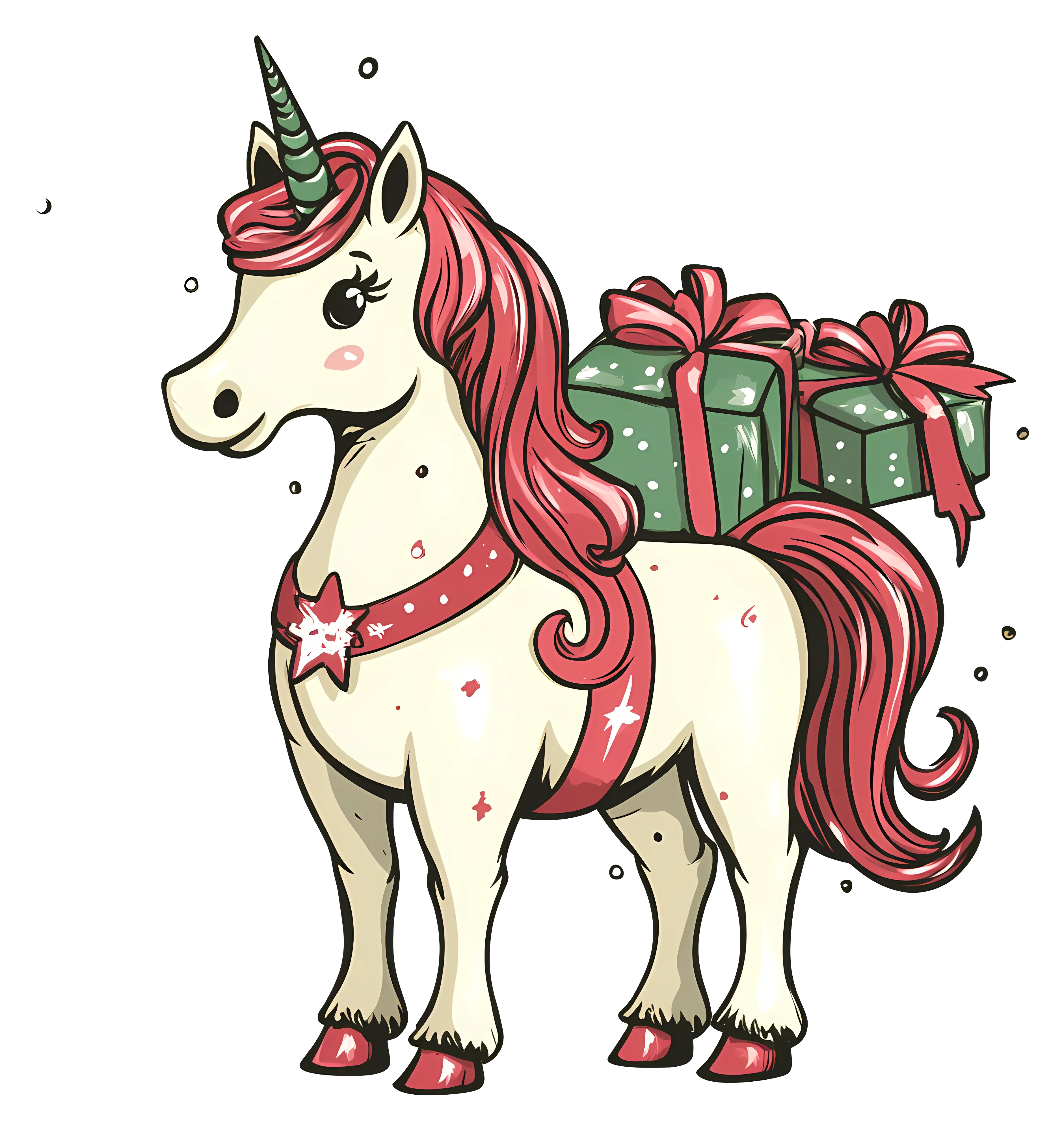 Cartoon Unicorn with Christmas Presents