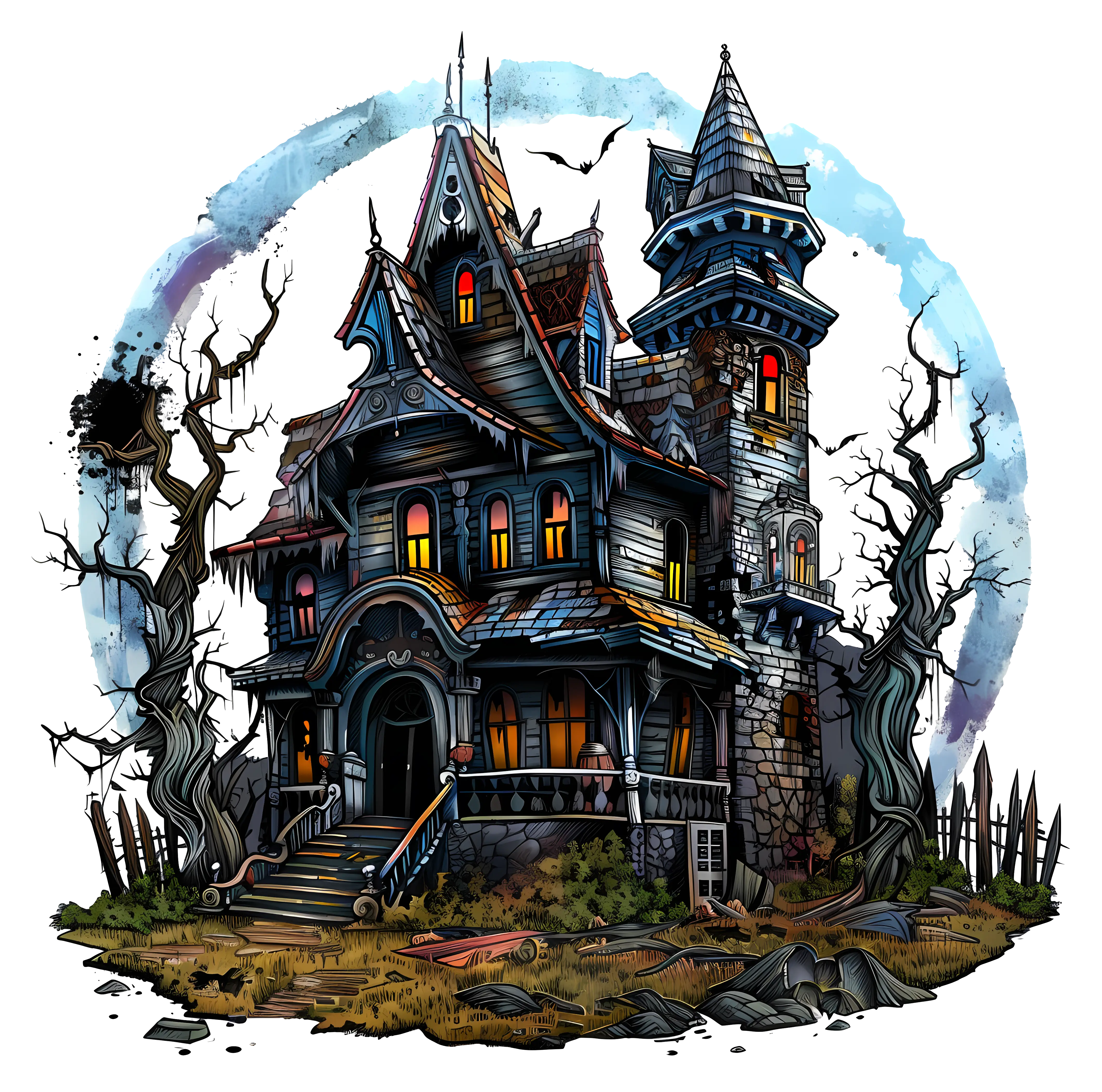 Spooky Haunted House Illustration