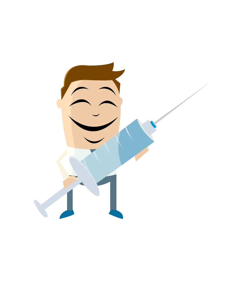 Cartoon Doctor Holding a Large Syringe
