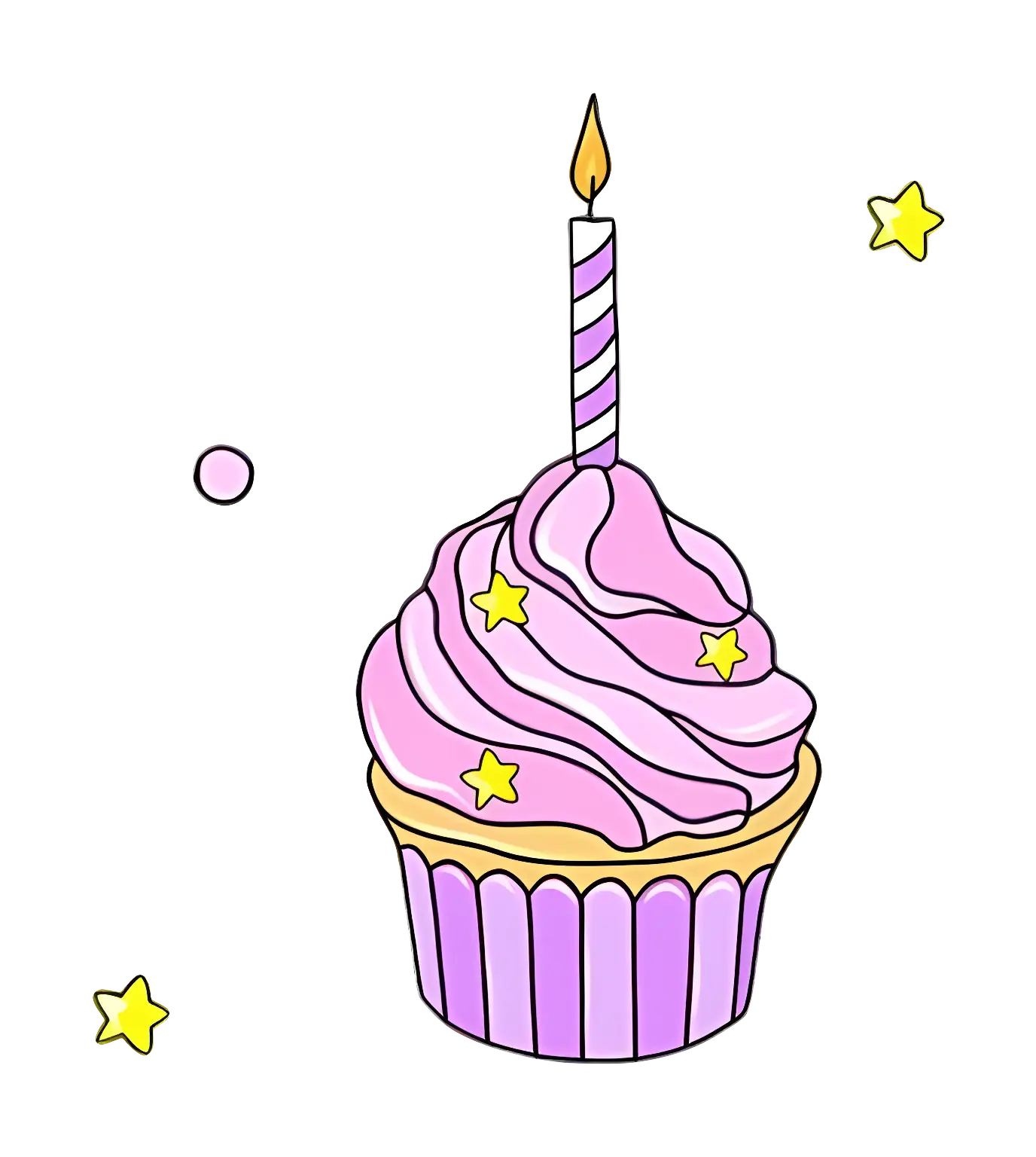 Birthday Cupcake with Candle Illustration