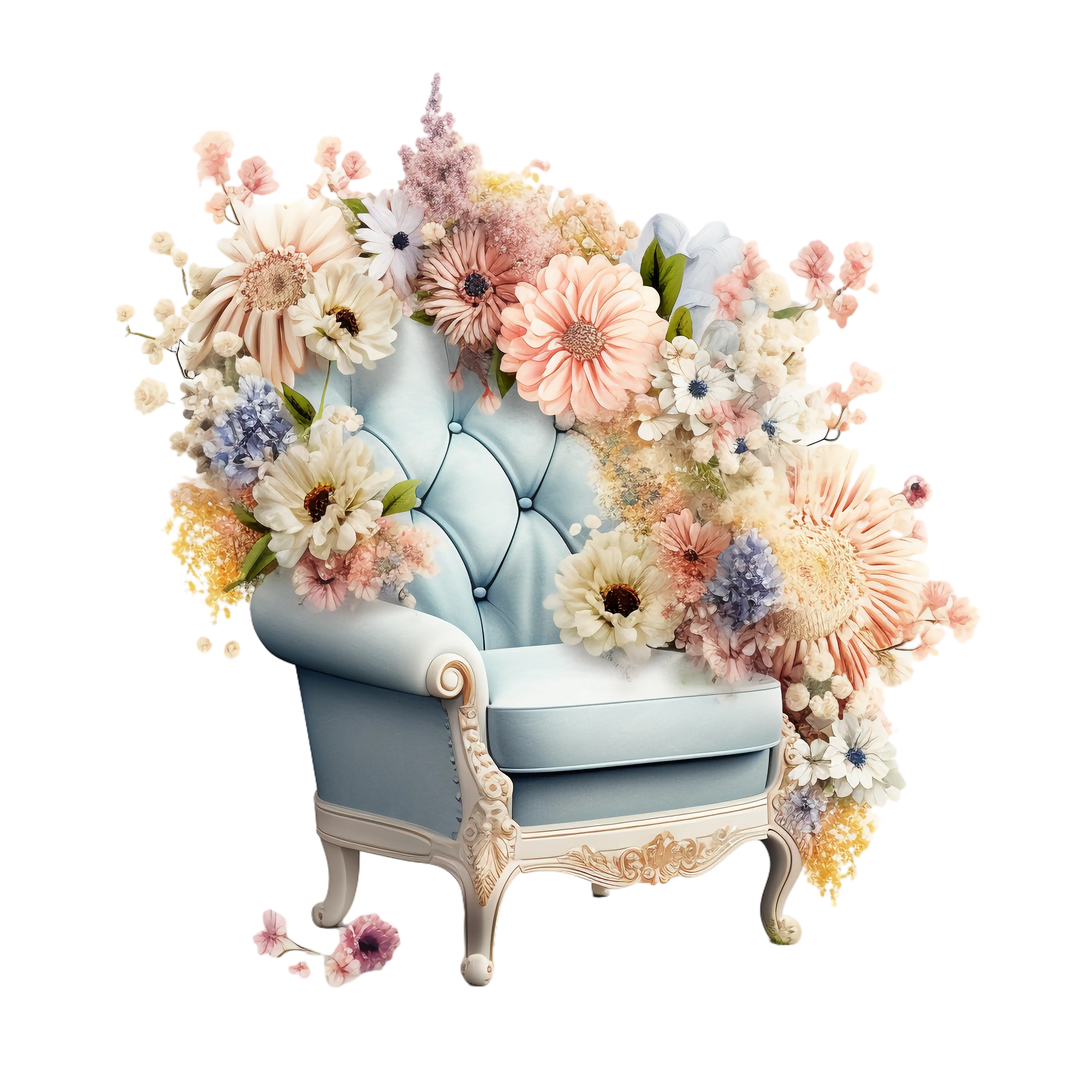 Elegant Floral Armchair with Decorative Flowers