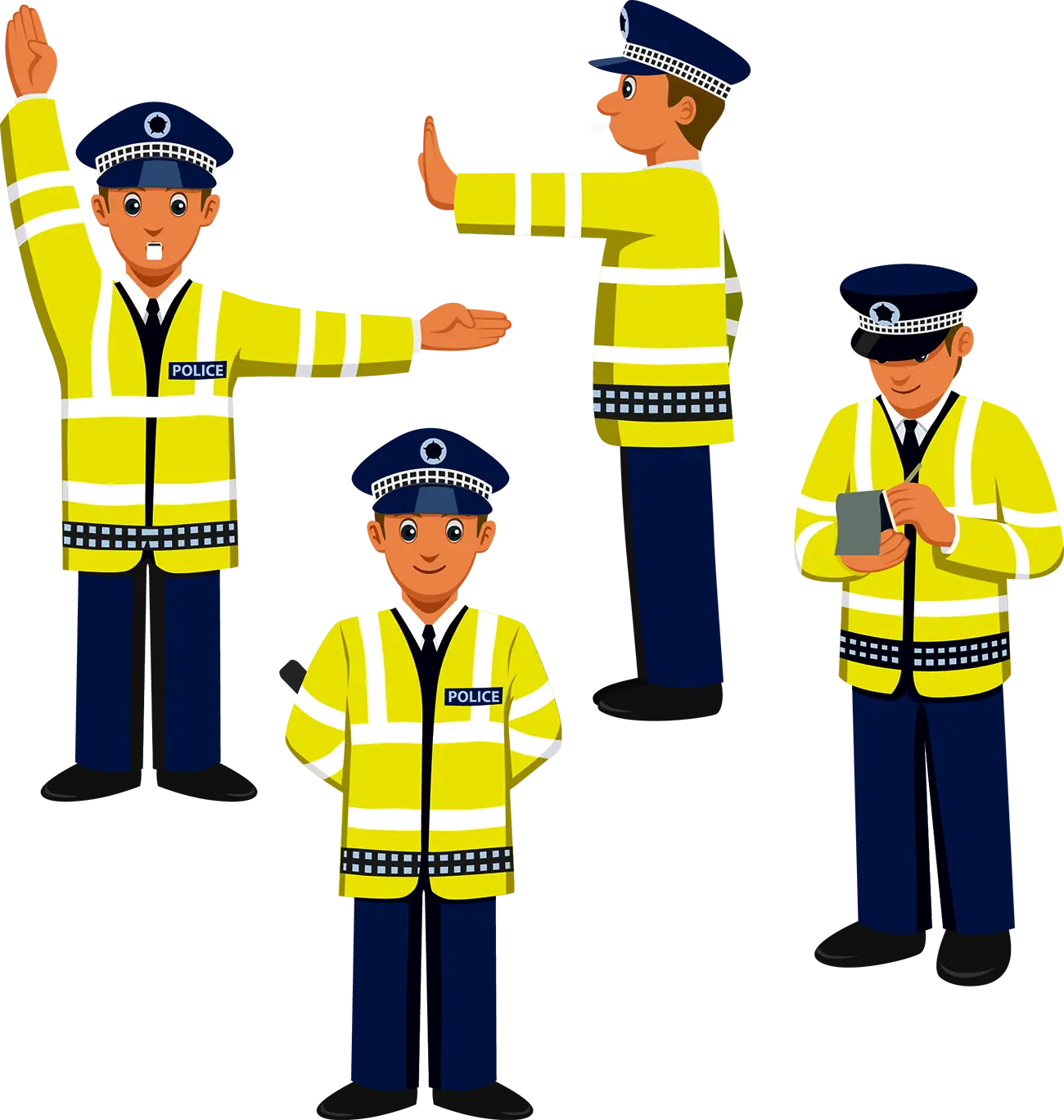 Police Officers in Various Actions Illustration