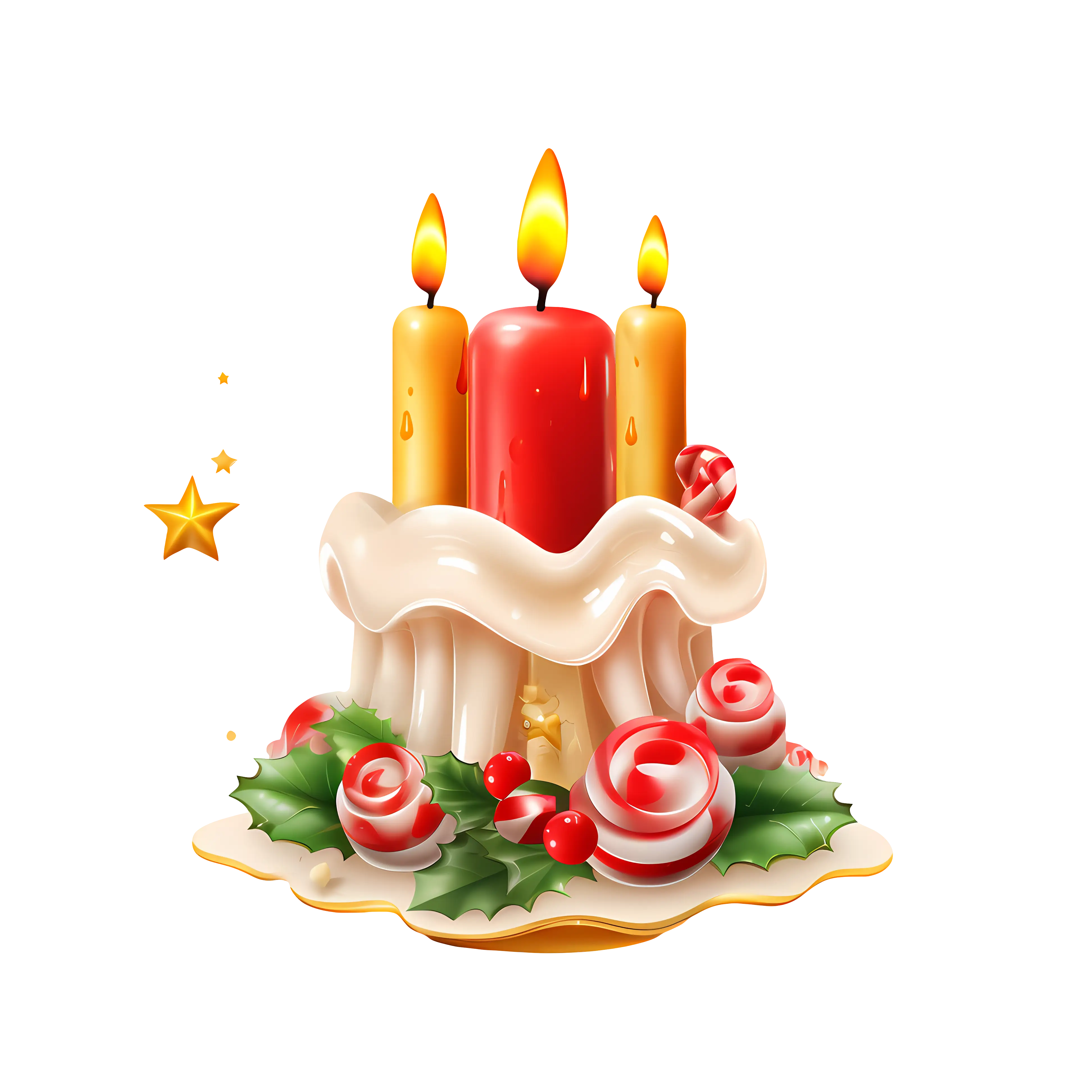 Christmas Candles with Holly and Ornaments