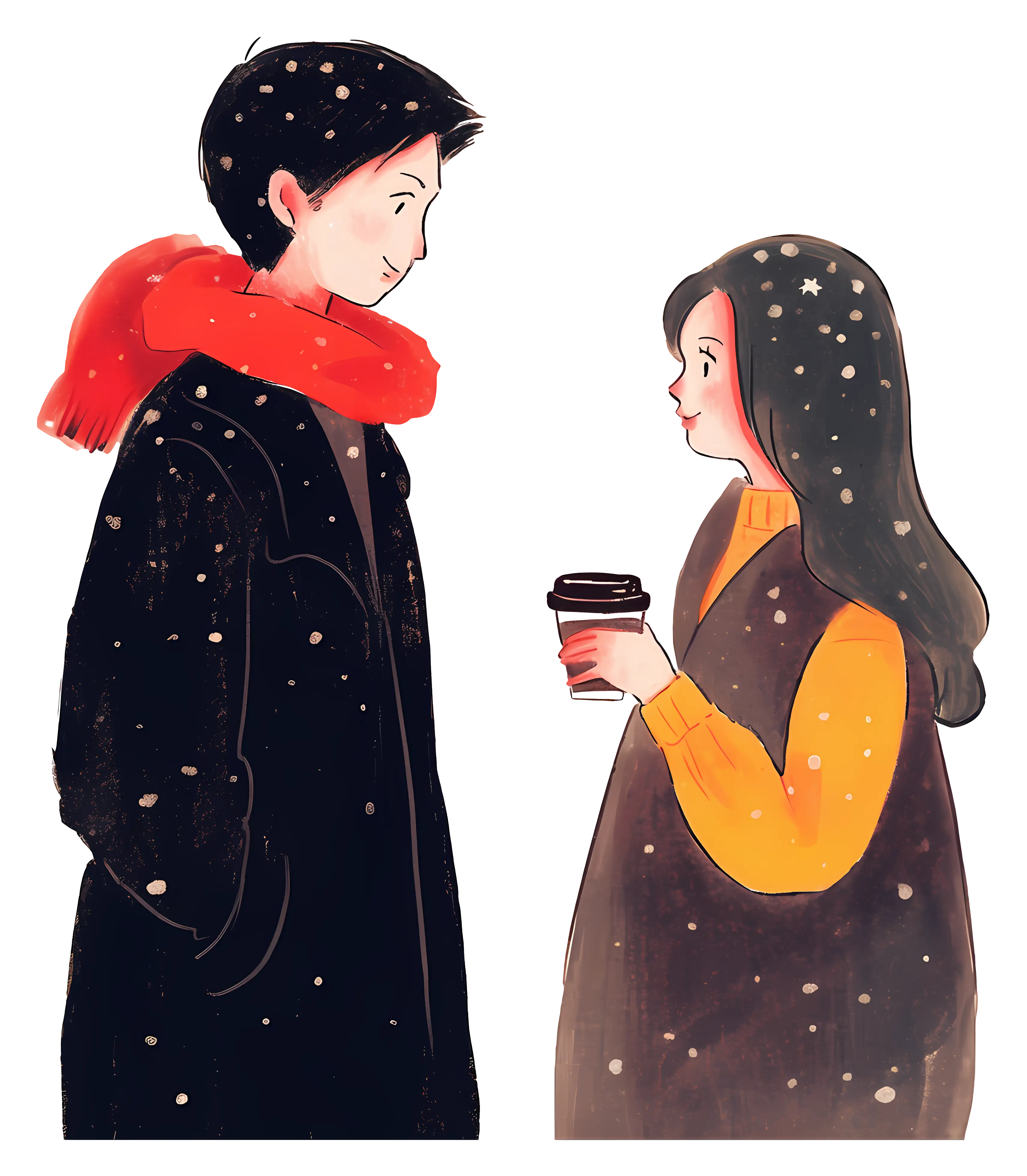 Couple Conversing in Snowy Weather