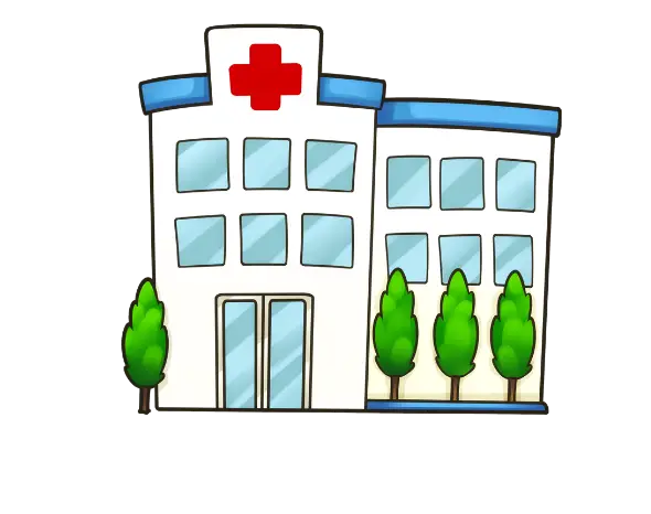 Cartoon Hospital Building with Cross Symbol
