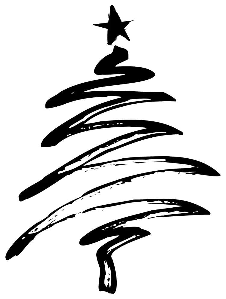 Black Christmas Tree Illustration with Star
