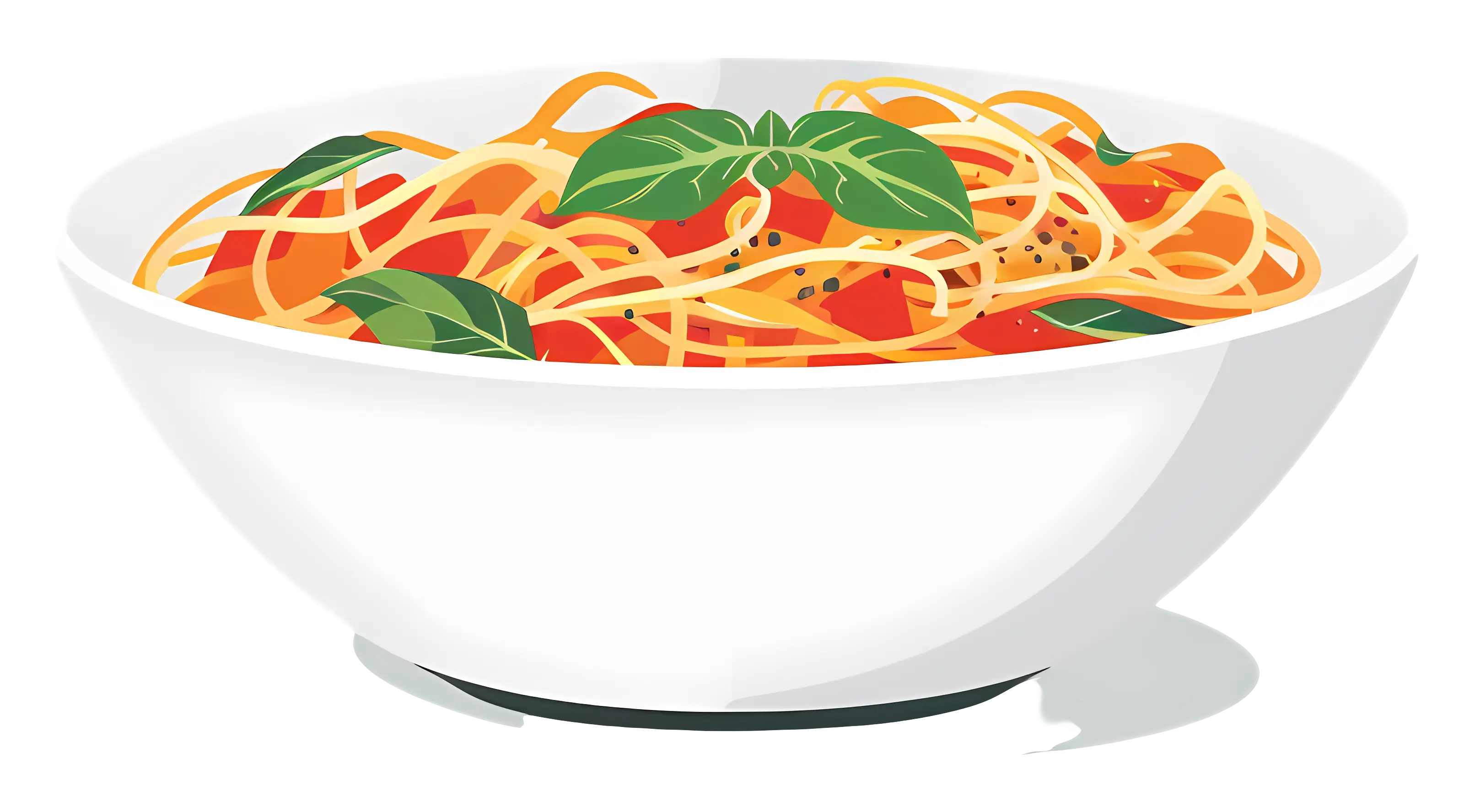 Spaghetti with Basil in a White Bowl