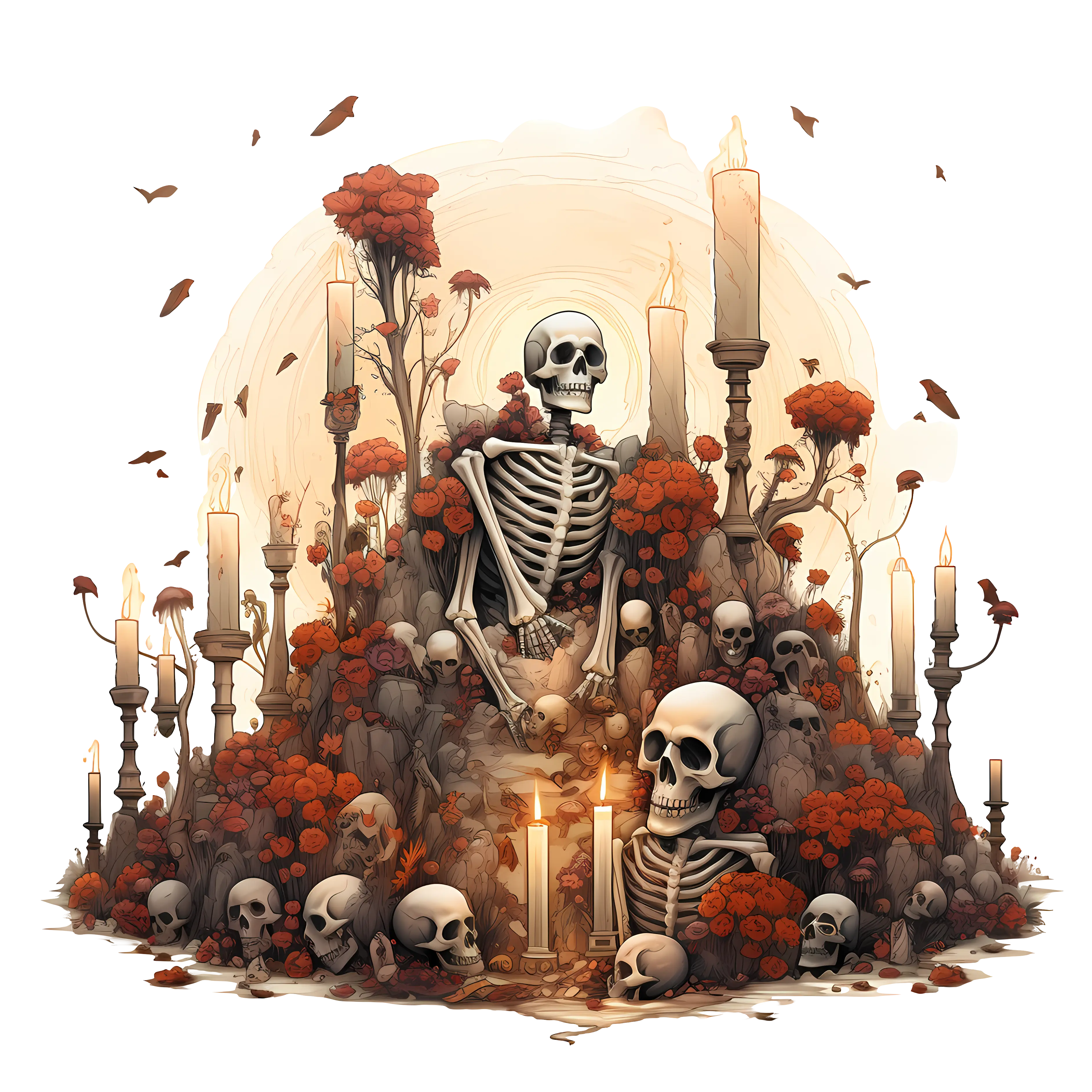 Skeletons with Candles and Flowers