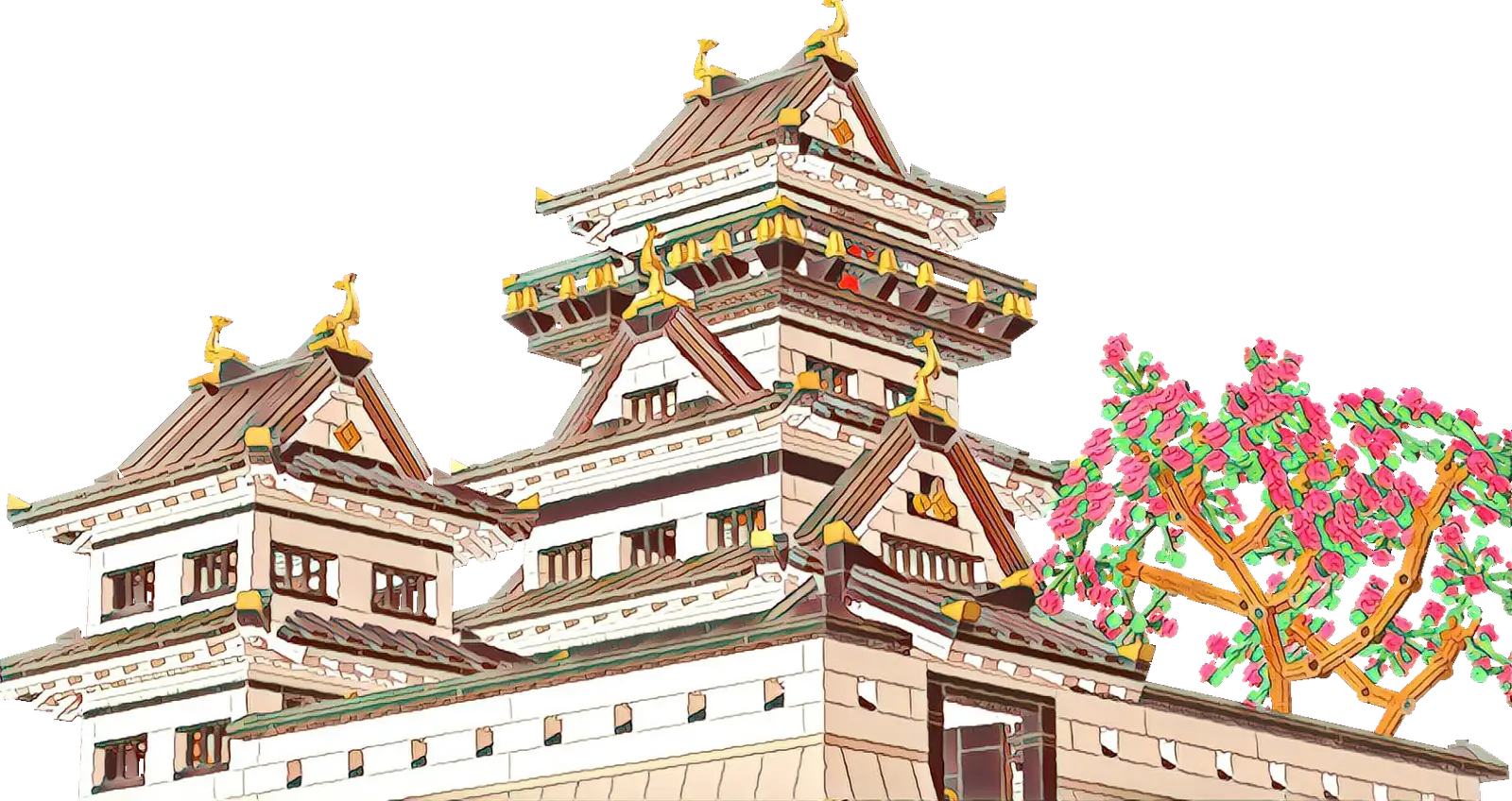 Traditional Japanese Castle with Decorative Roofs