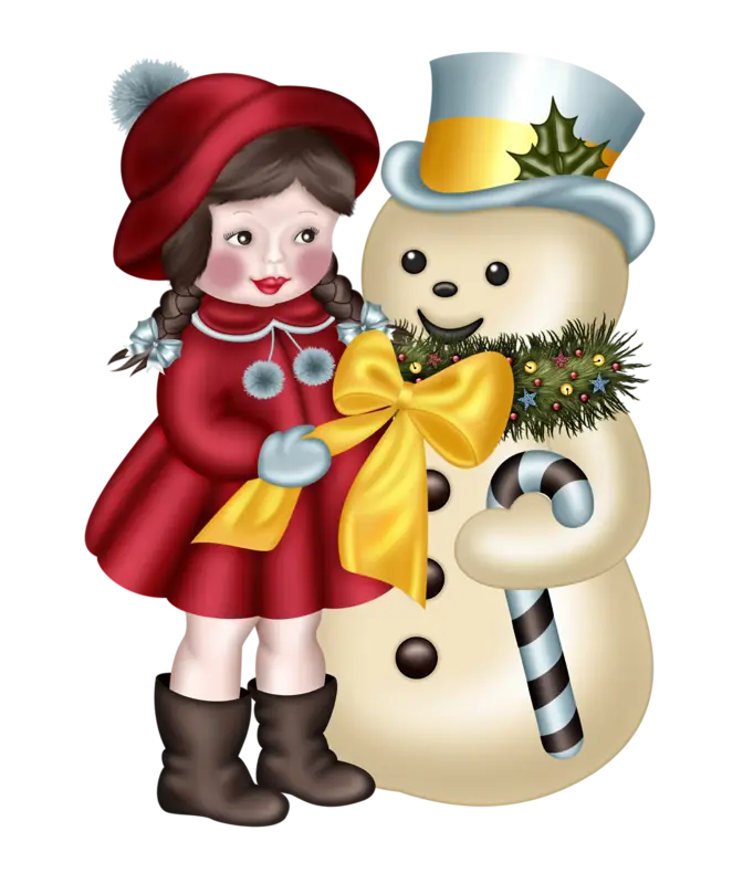 Girl and Snowman with Christmas Decorations