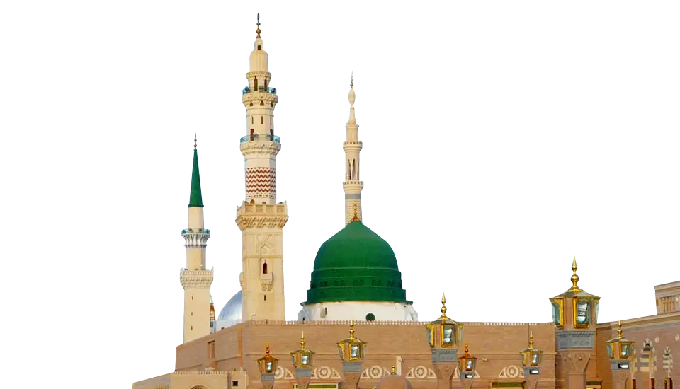 Green Dome Mosque Illustration with Minarets