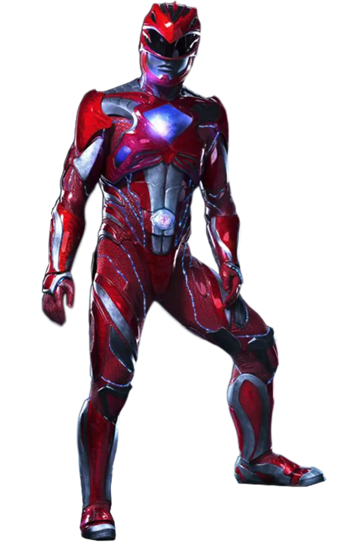 Powerful Red Armored Superhero Standing