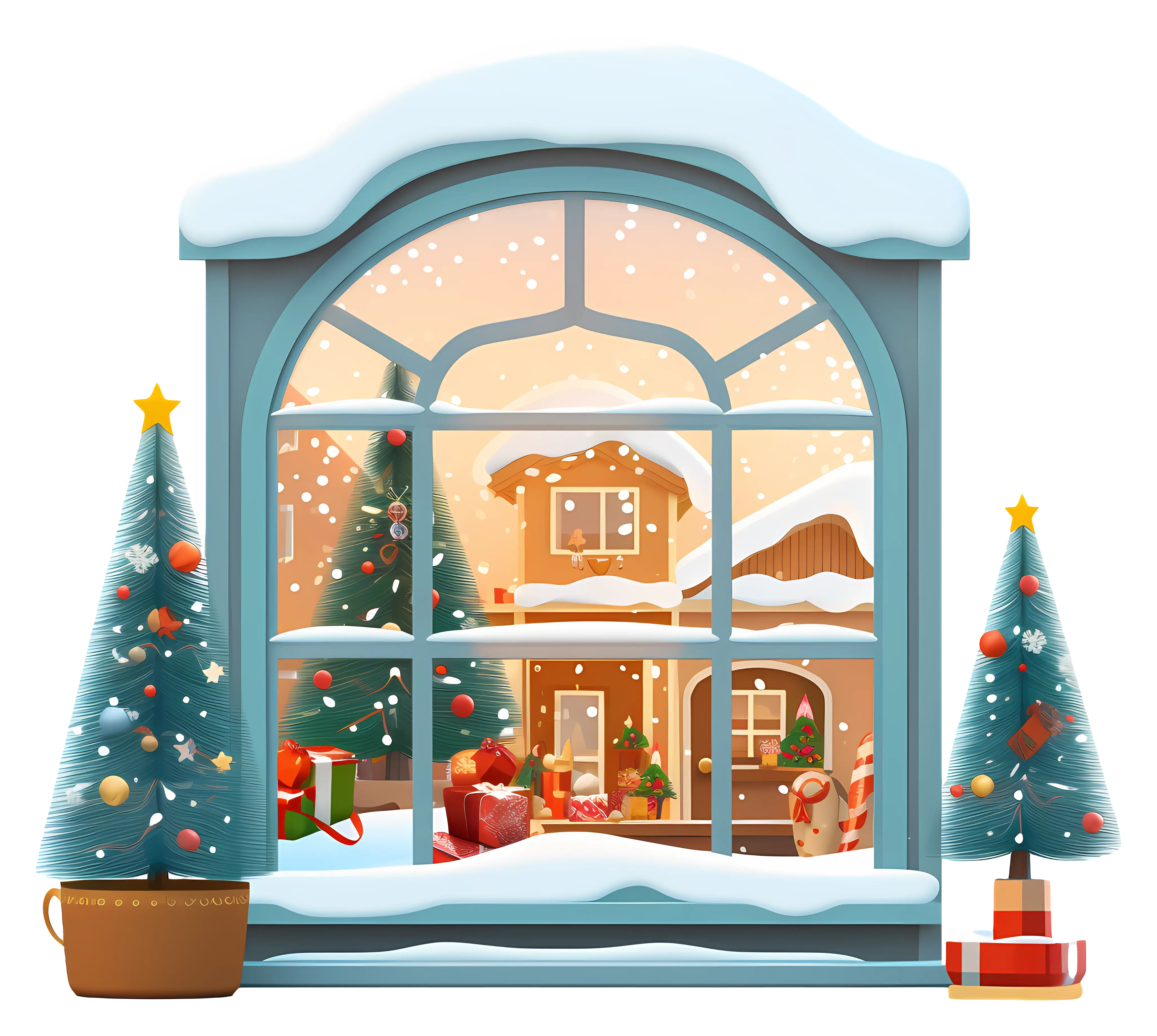 Cozy Snowy Window with Christmas Decor