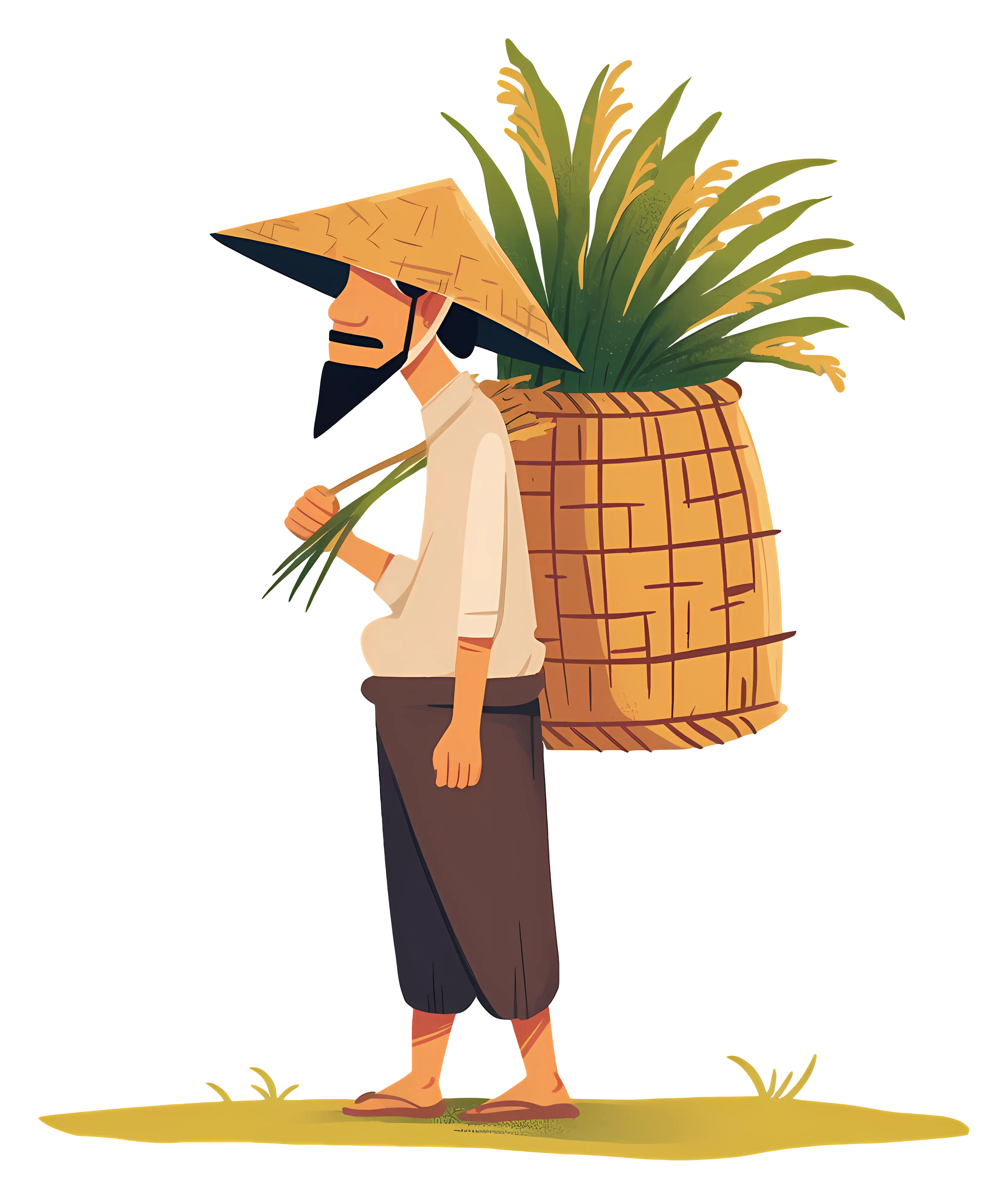 Cartoon Farmer Carrying Rice