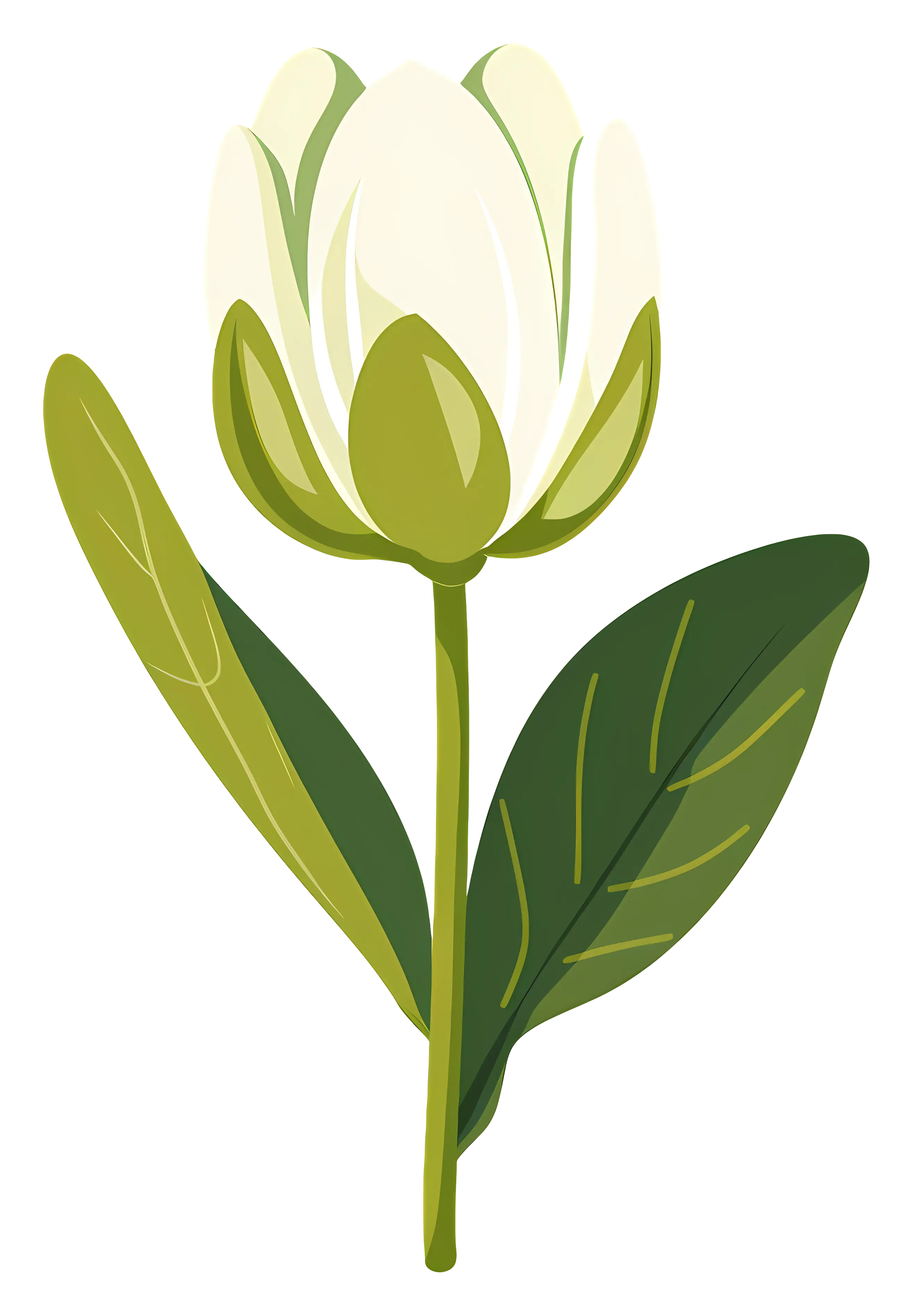 Minimalist White Flower and Leaves Botanical Art