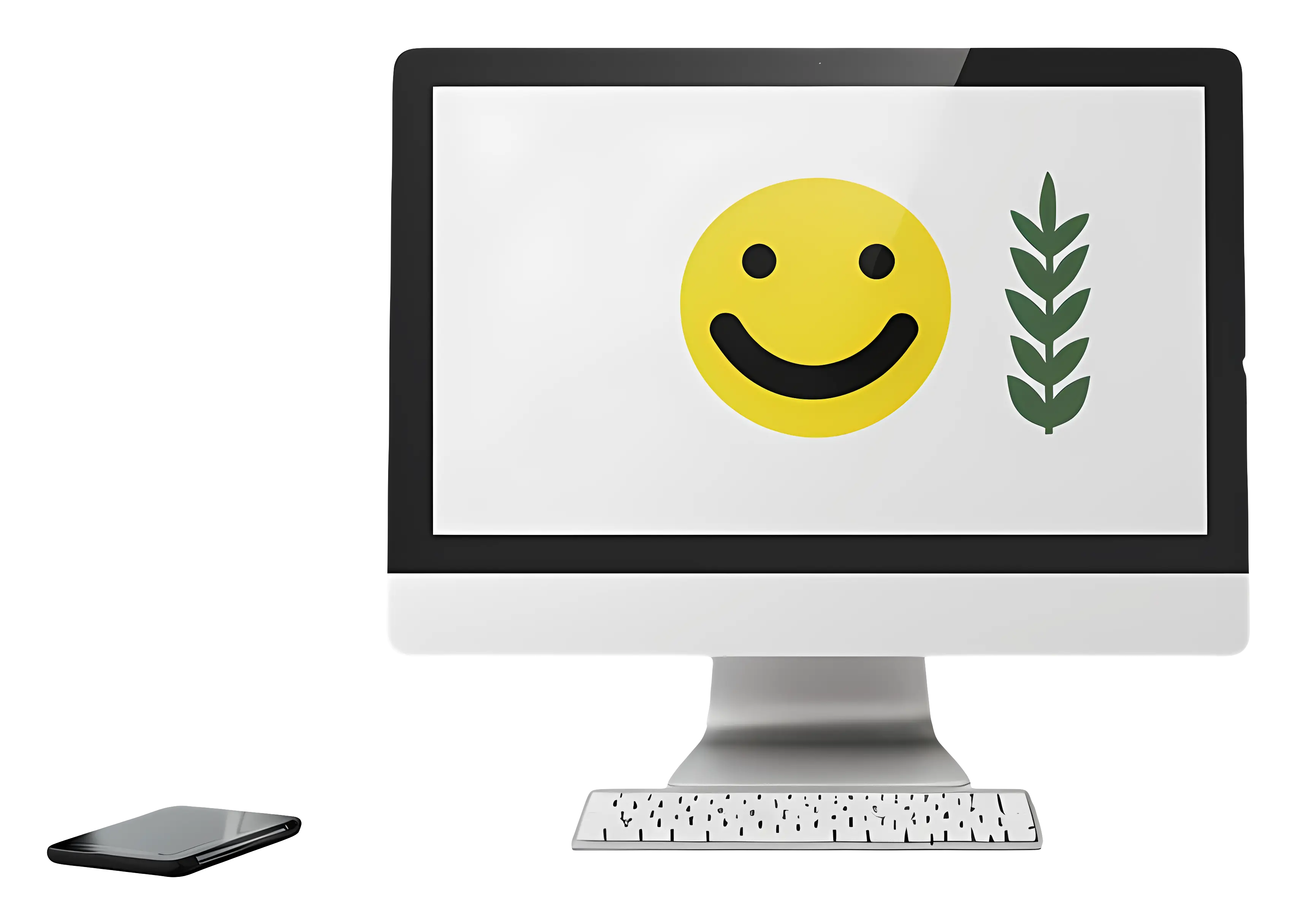 Computer Monitor with Smile and Leaf