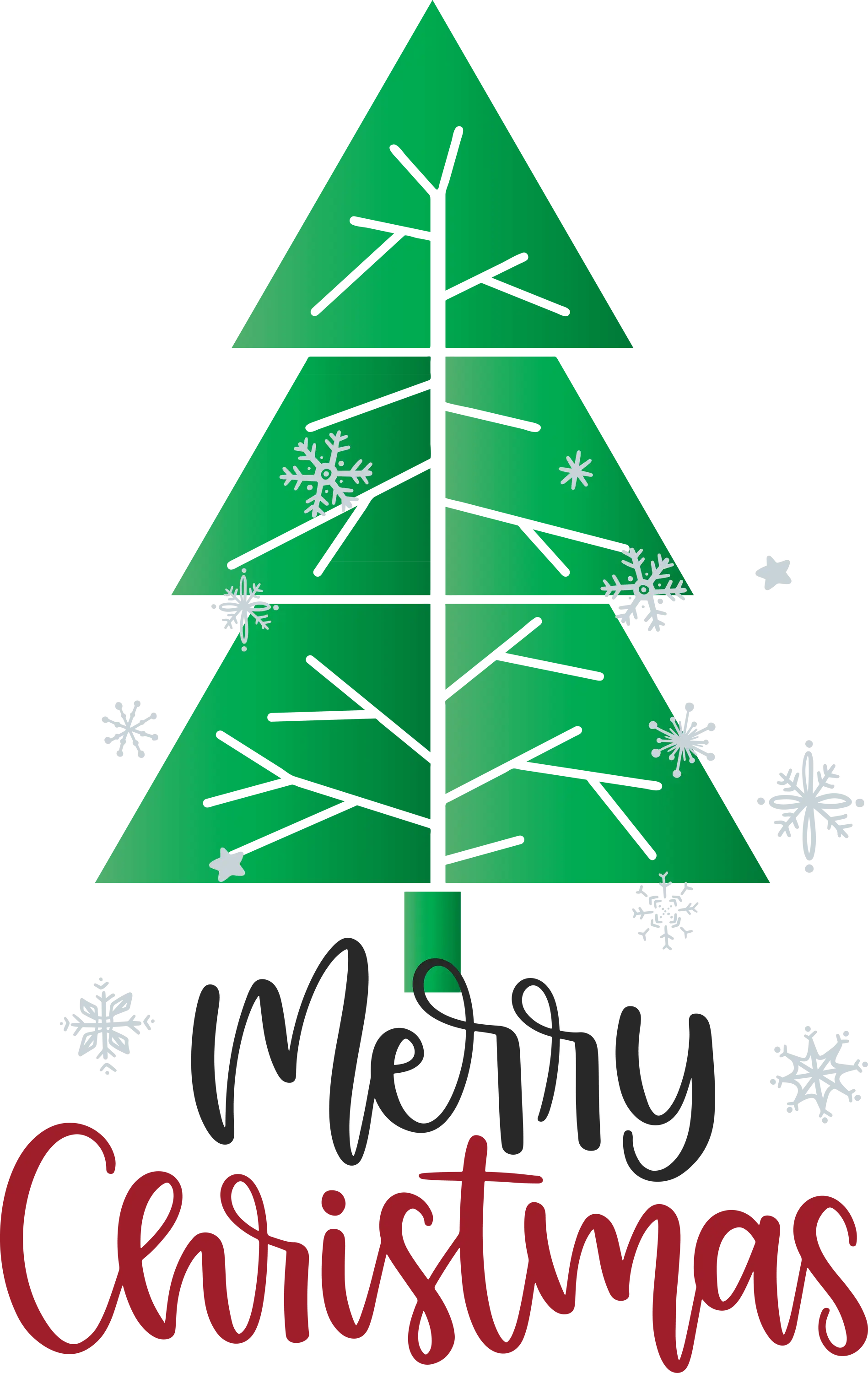 Green Christmas Tree with Merry Christmas Text