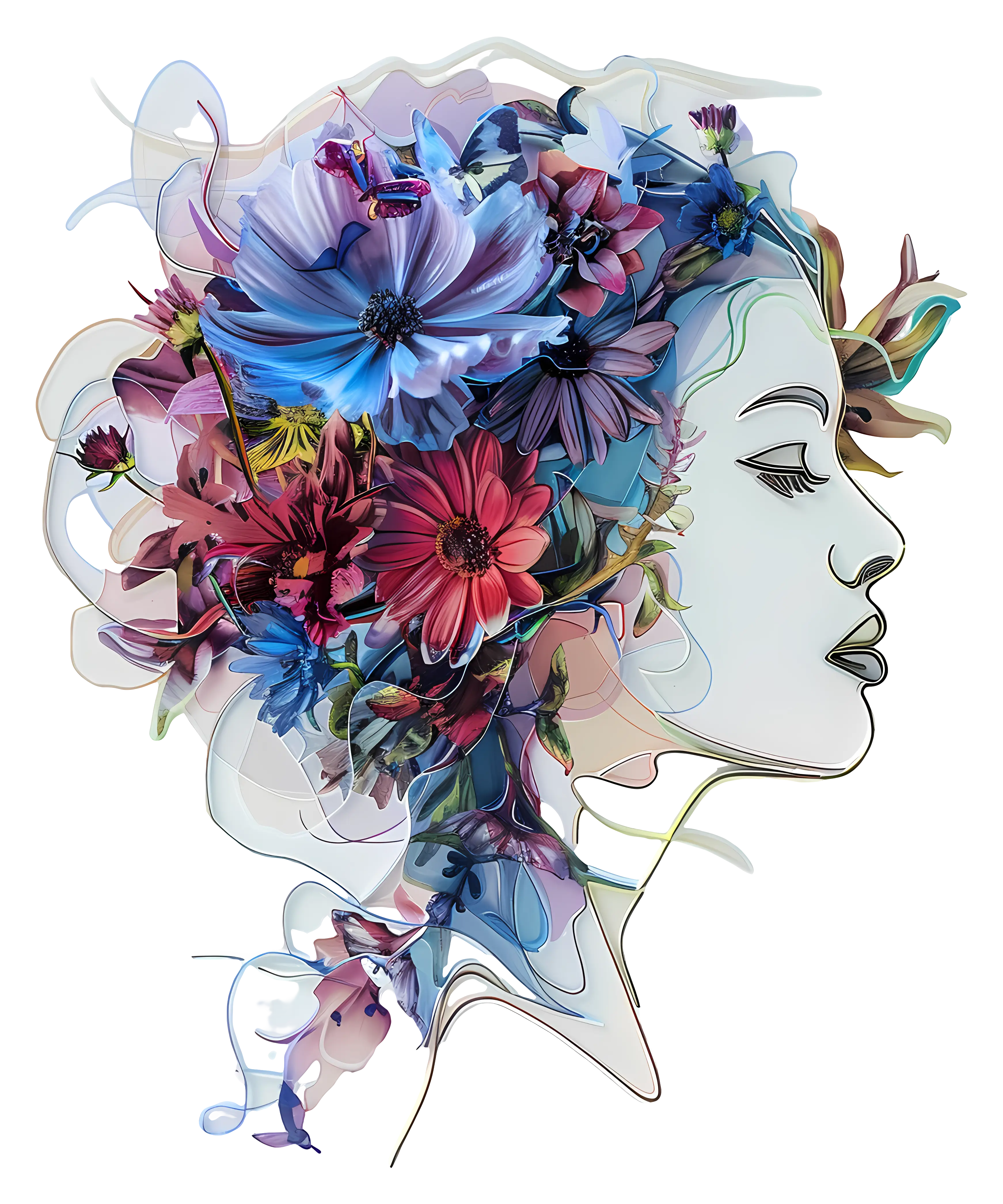 Floral Woman Illustration with Colorful Flowers