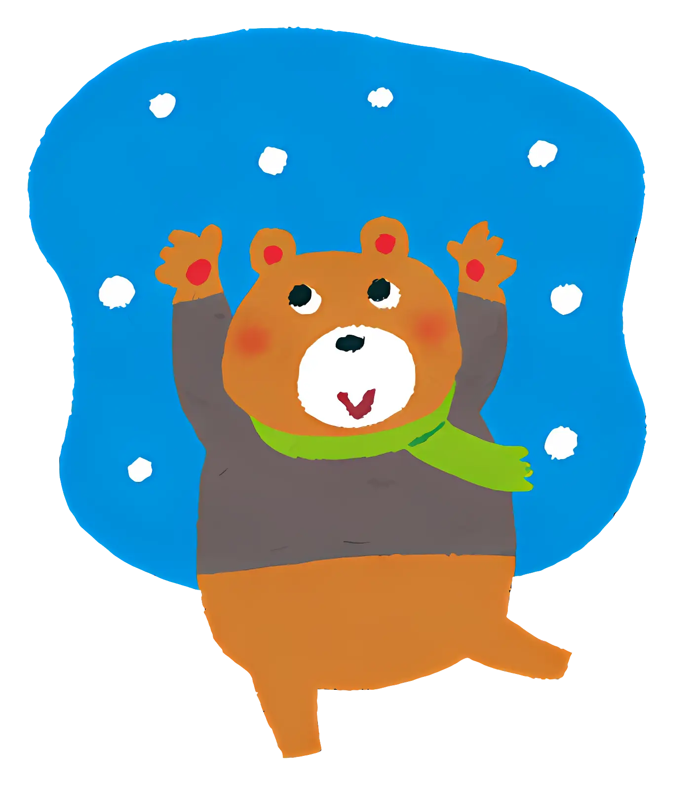 Cute Bear in Snow with Green Scarf