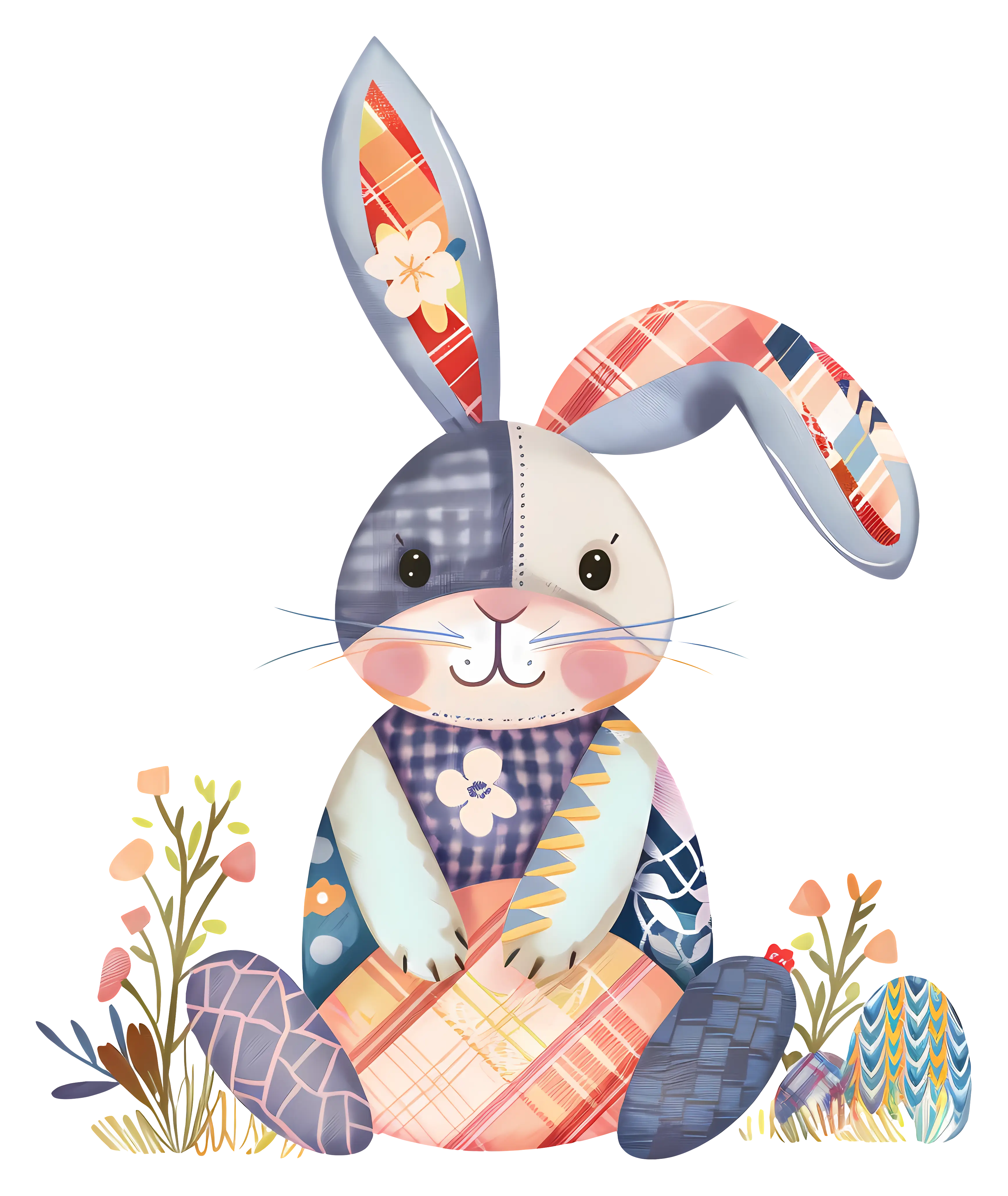 Adorable Patchwork Bunny with Floral Background