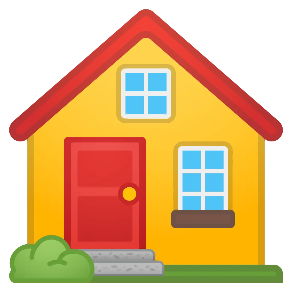 Yellow Cartoon House with Red Roof and Garden