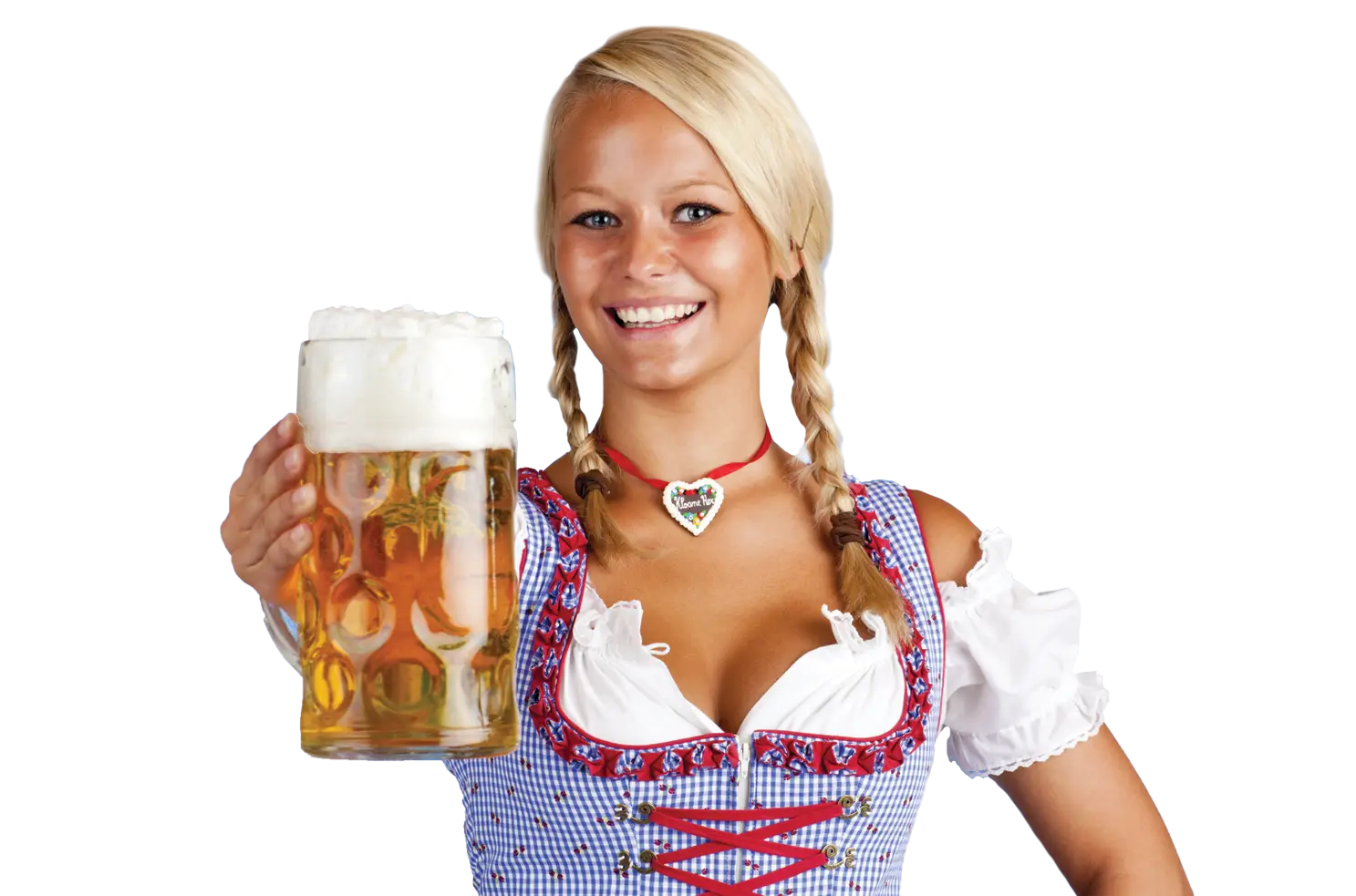 Smiling Woman Holding Beer at Oktoberfest