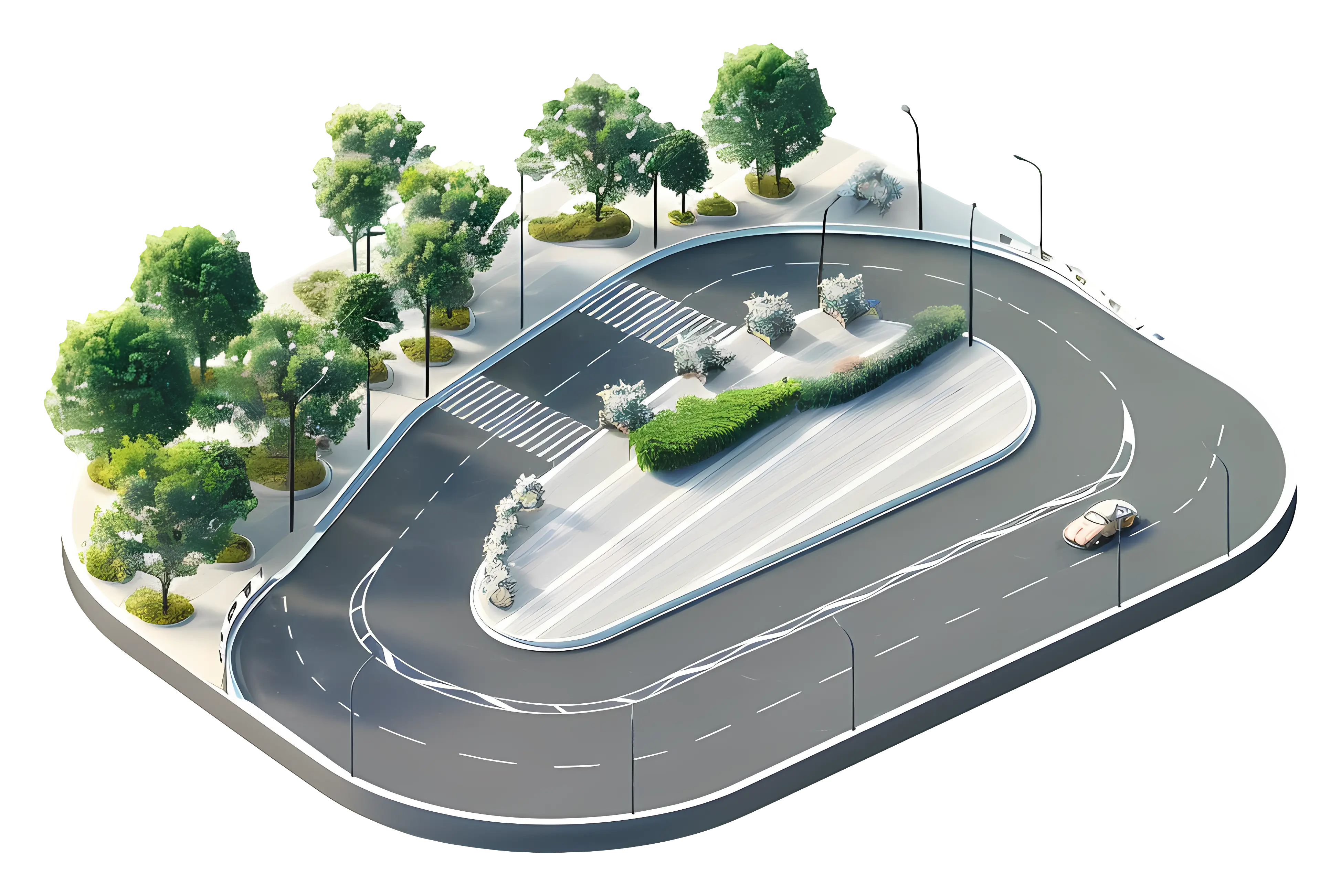 Curved Road with Trees