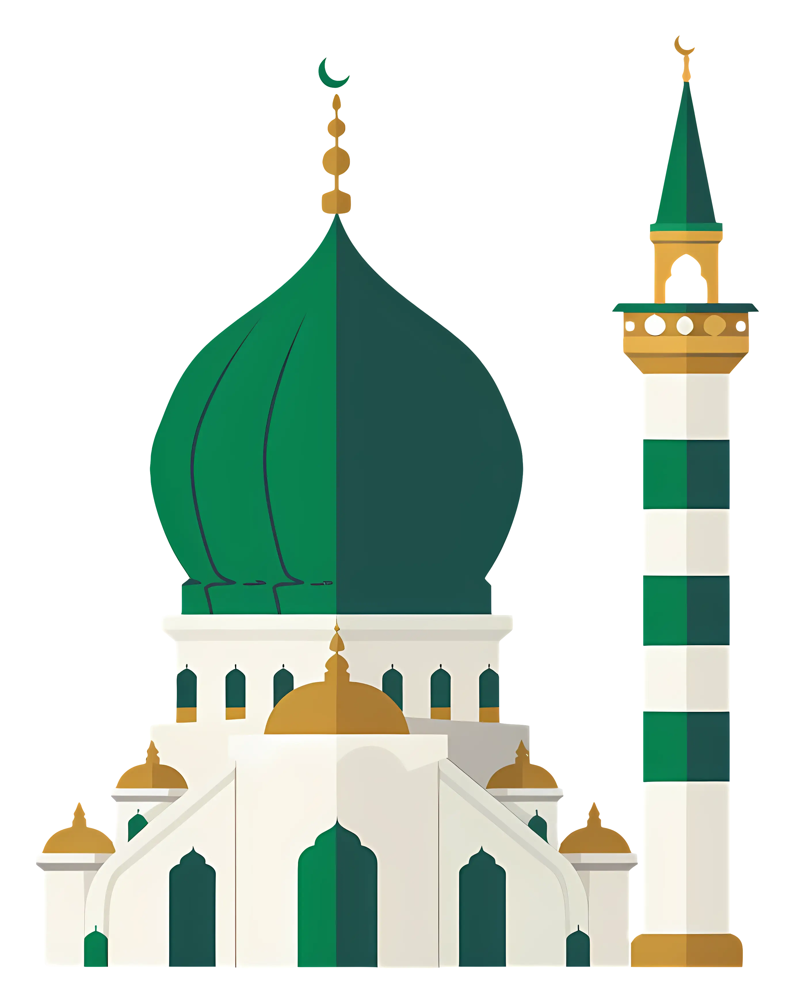 Green Dome Mosque with Minaret Illustration
