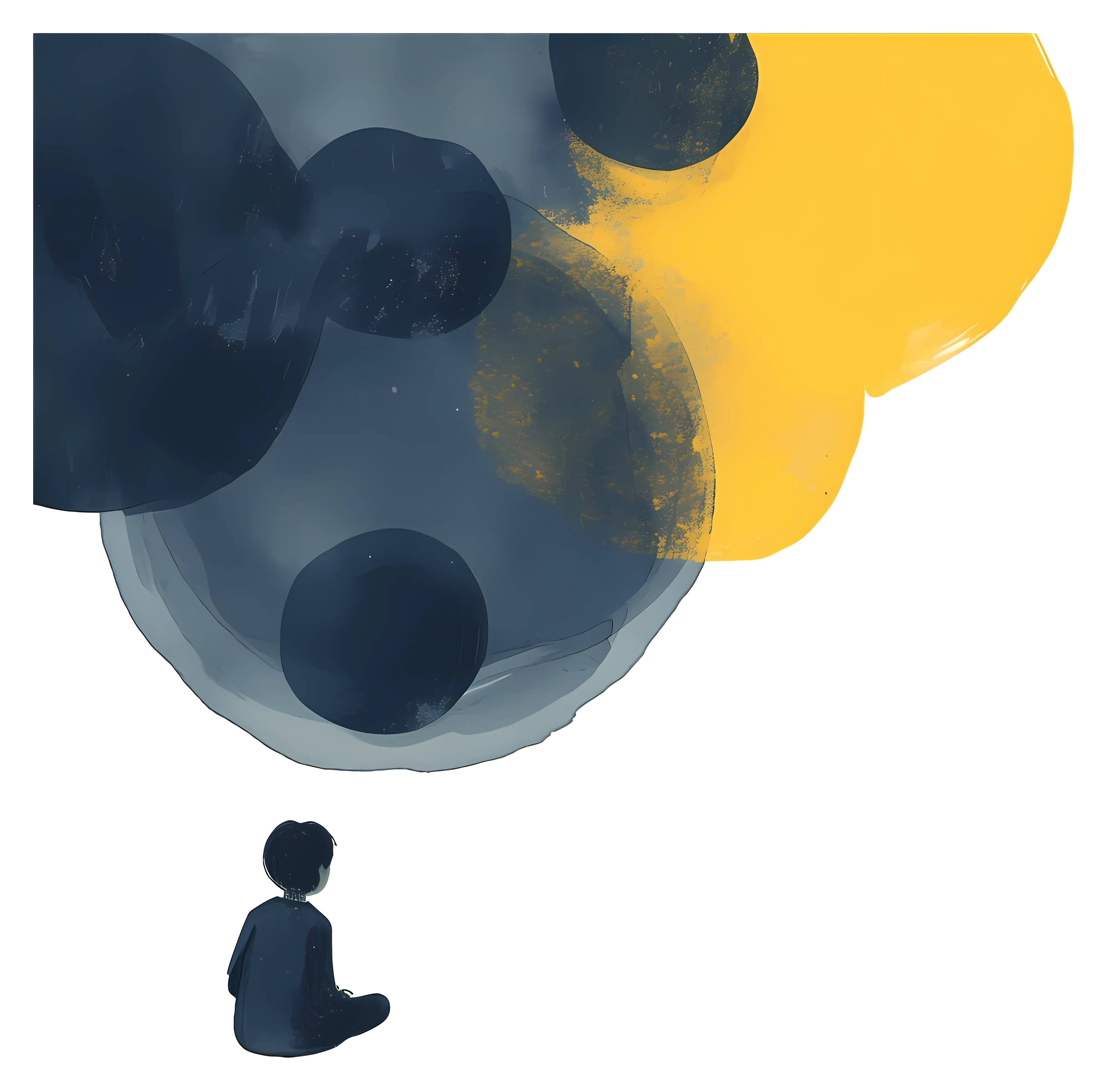 Silhouette of a Person with Abstract Clouds