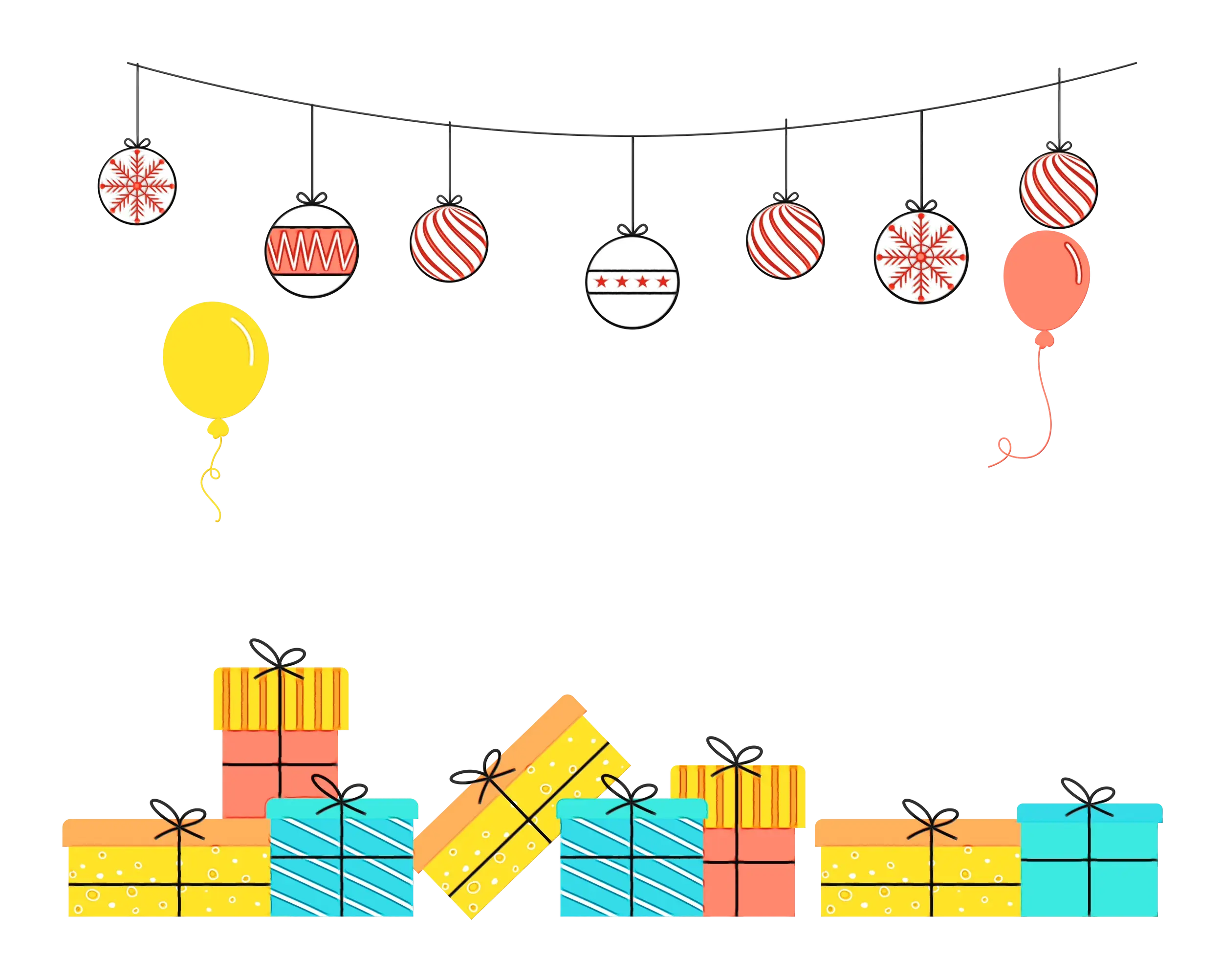 Festive Decorations with Gifts and Ornaments