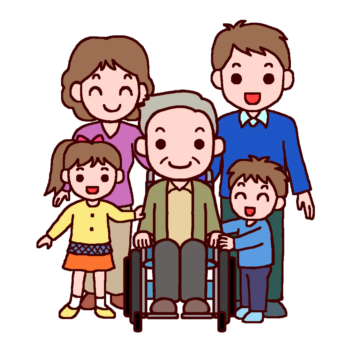 Cartoon Family Illustration with Wheelchair