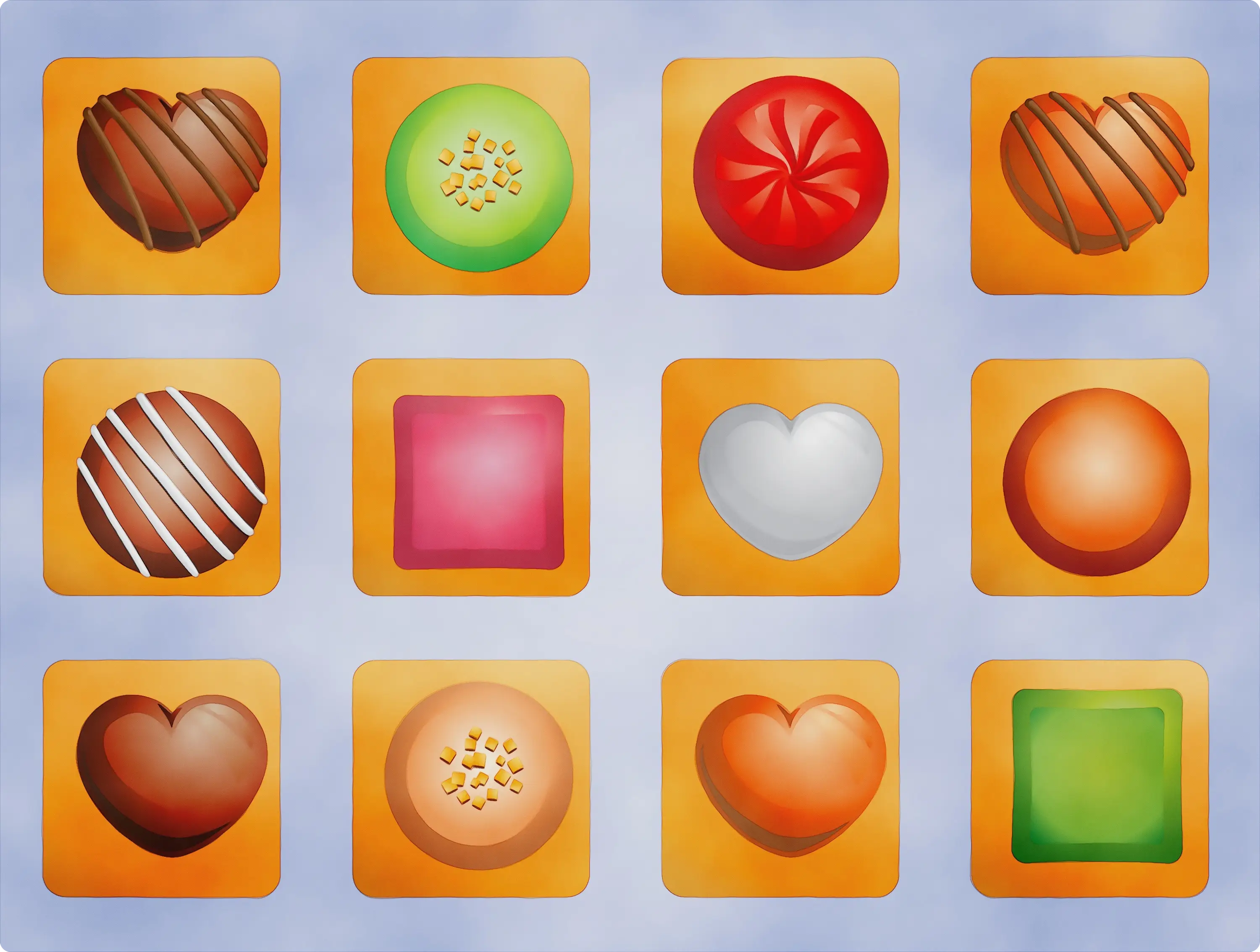 Assorted Chocolates on Orange Background