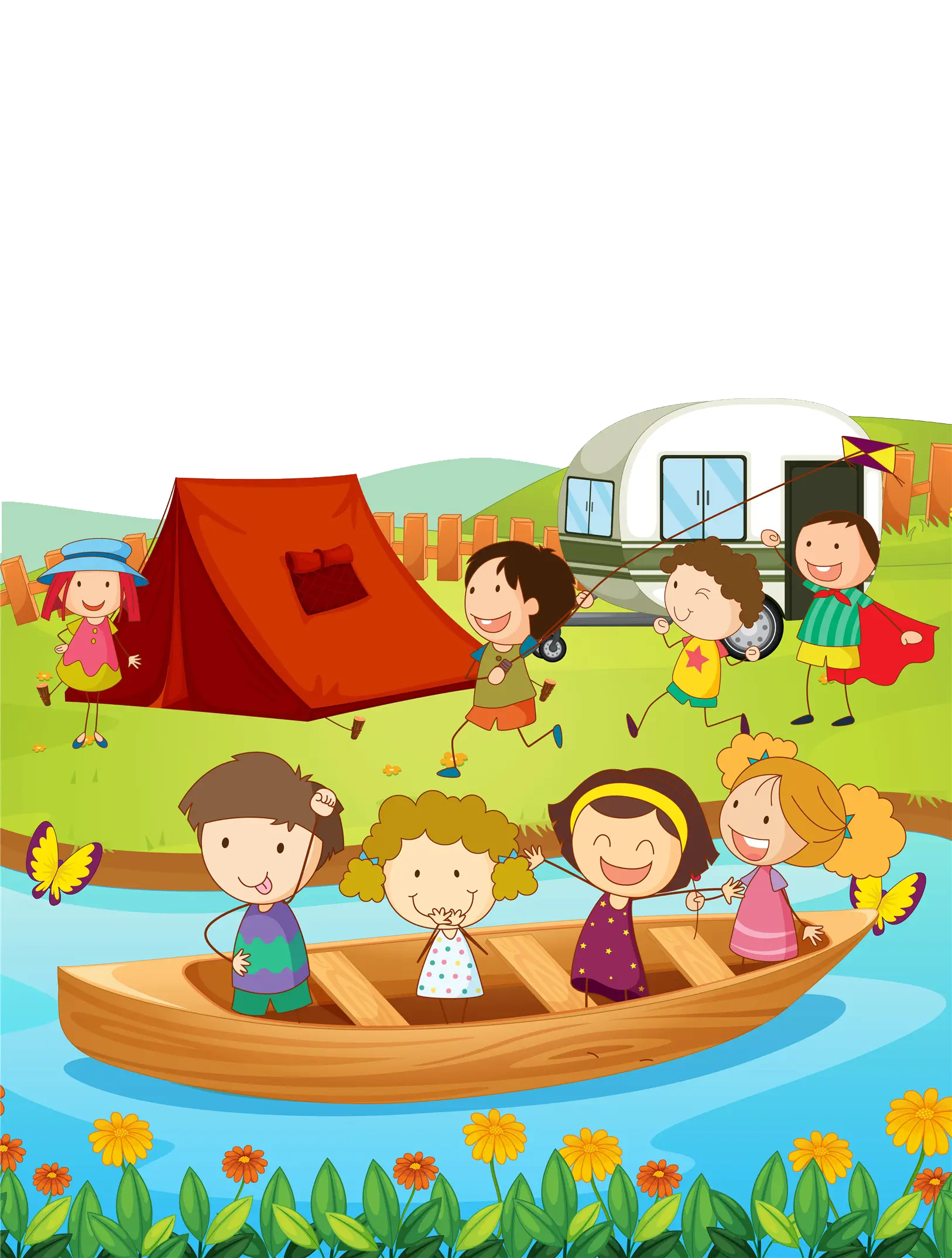 Children Camping and Boating