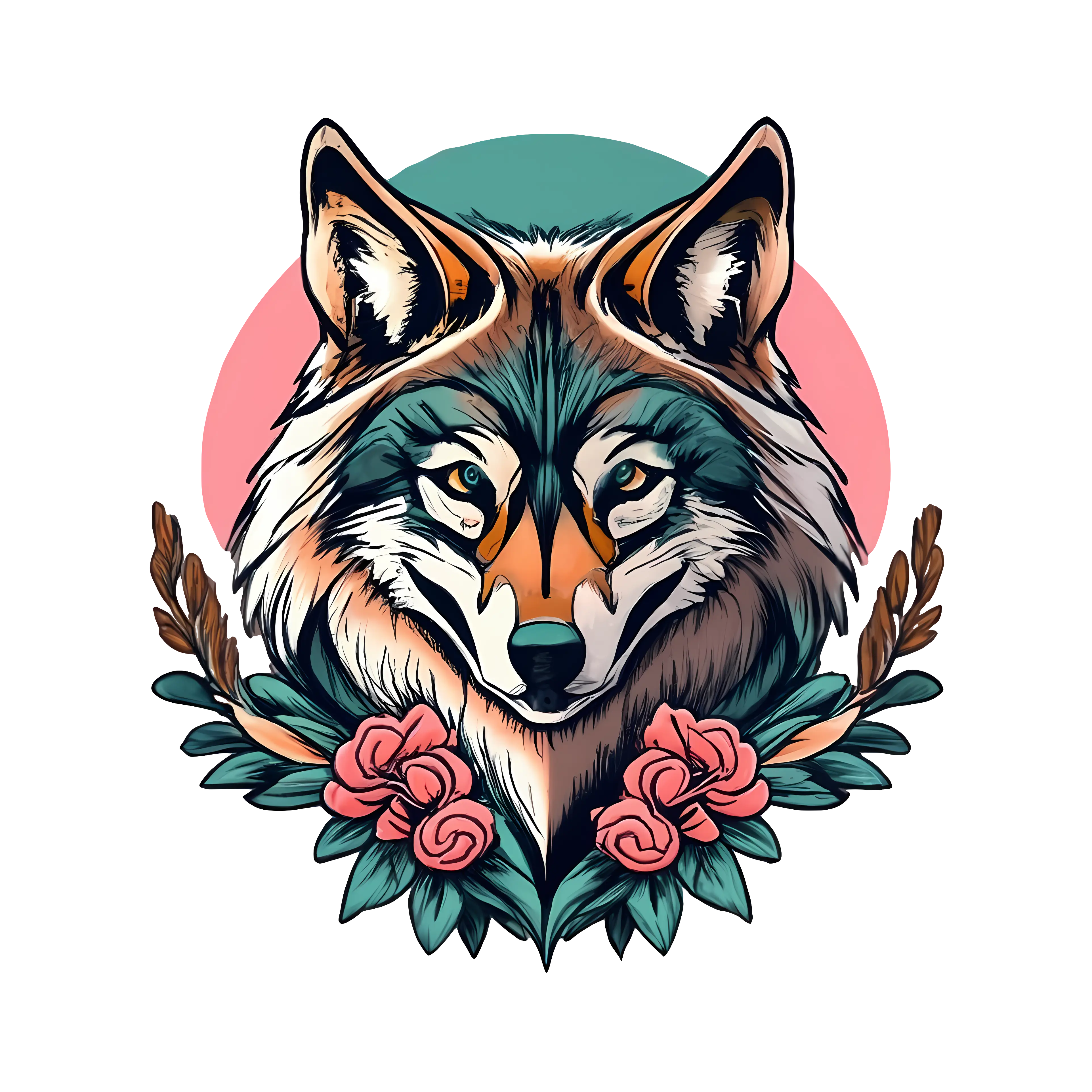 Wolf with Floral Wreath