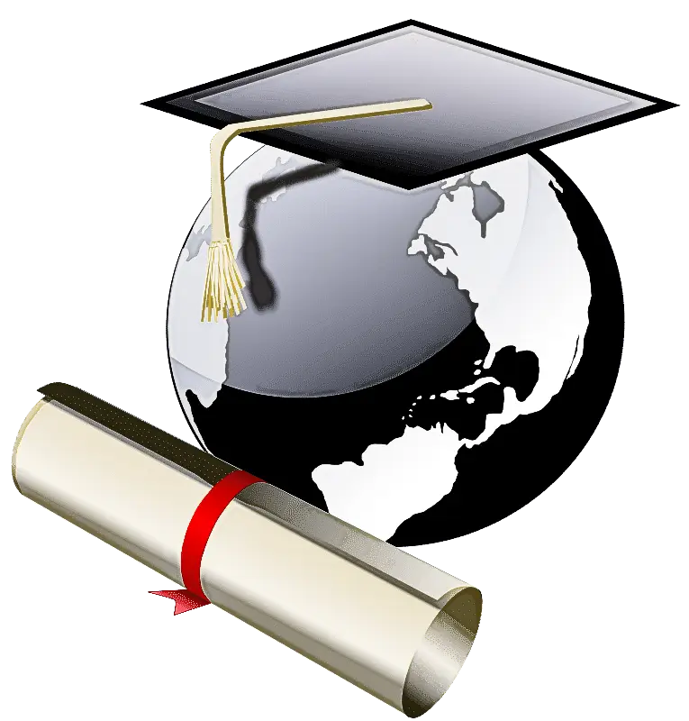 Graduation Cap and Diploma with Globe Illustration