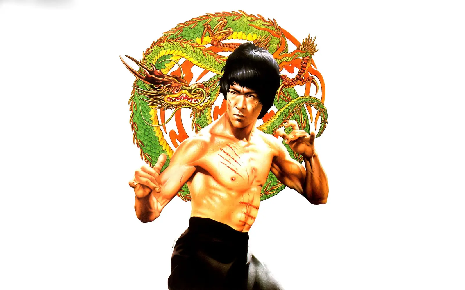 Martial Artist with Dragon Background