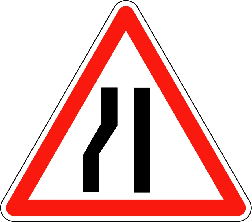 Road Narrowing Warning Sign