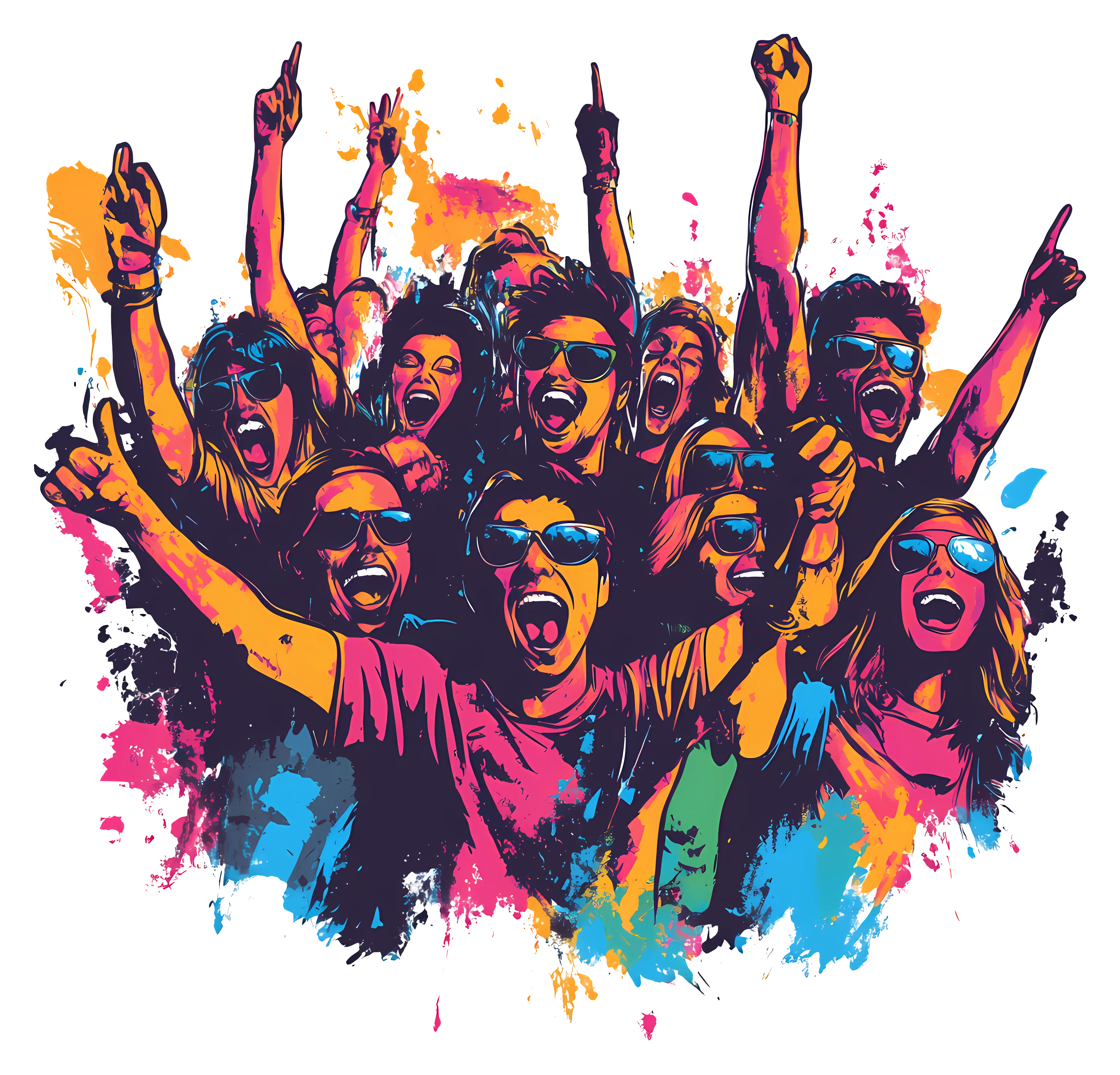 Cheerful Crowd in Vibrant Colorful Style