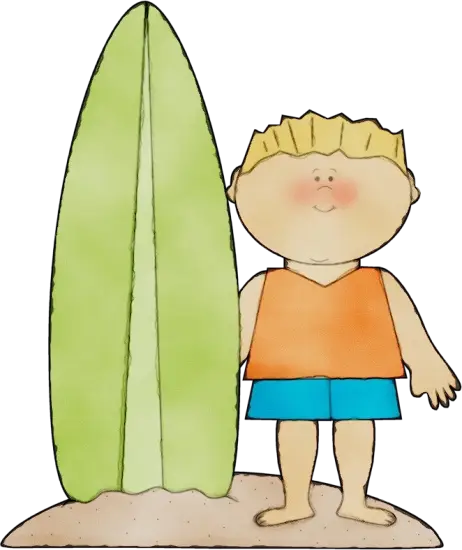 Cartoon Boy with Surfboard on Beach