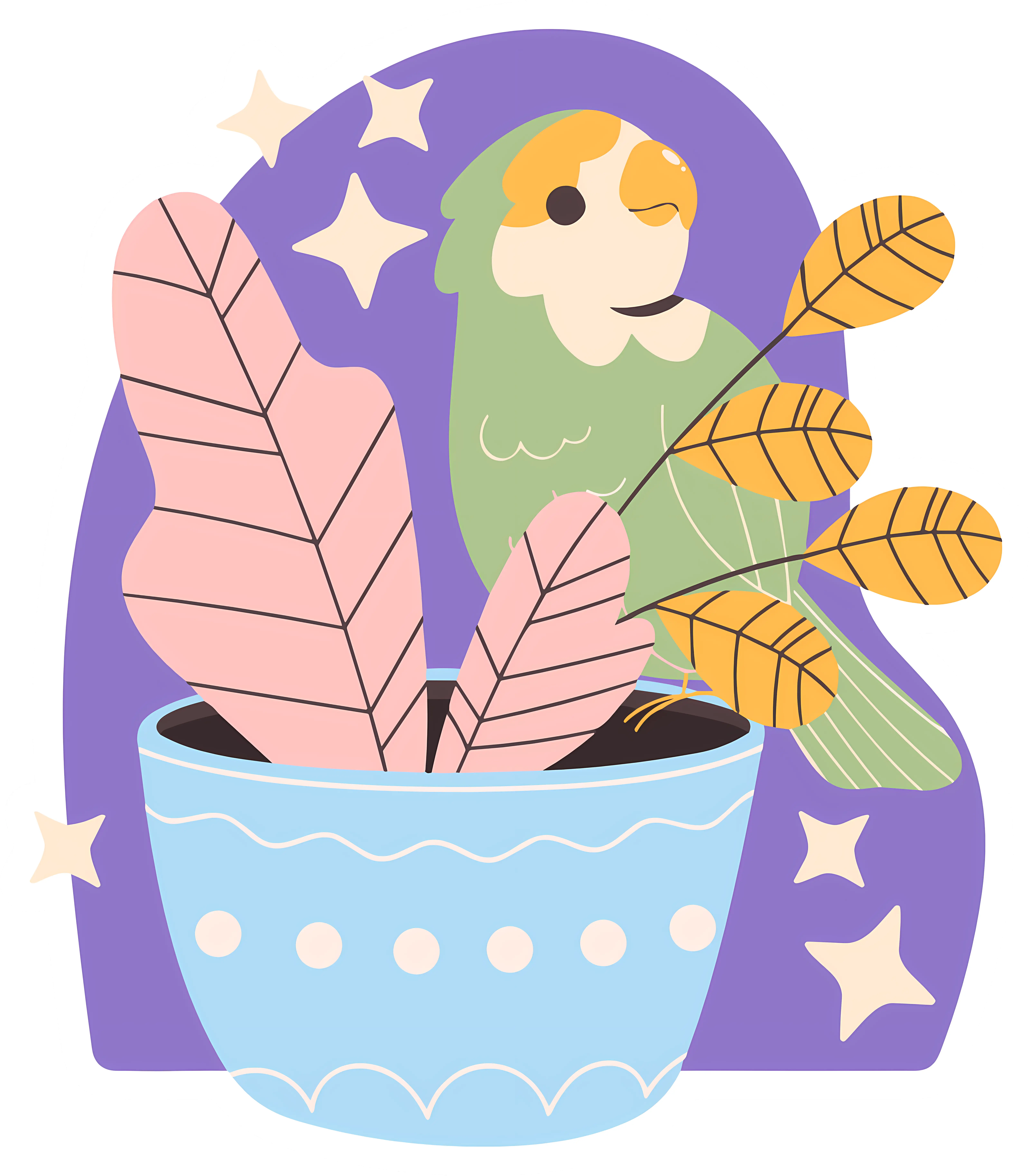 Bird in a Pot with Leaves