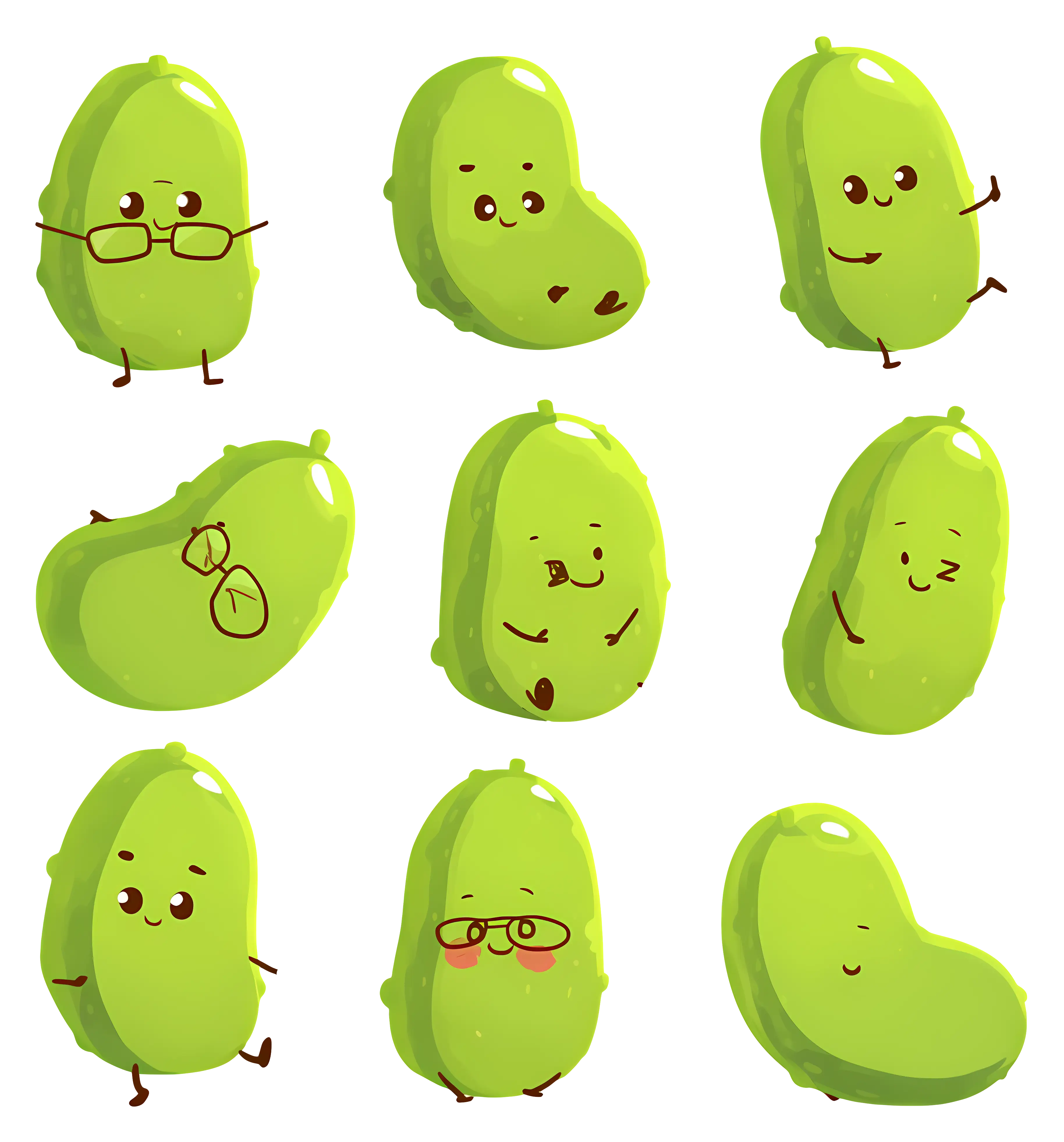 Adorable Green Beans Cartoon Characters