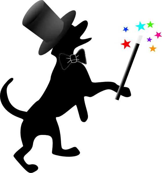 Black Magical Dog Cartoon Holding Wand