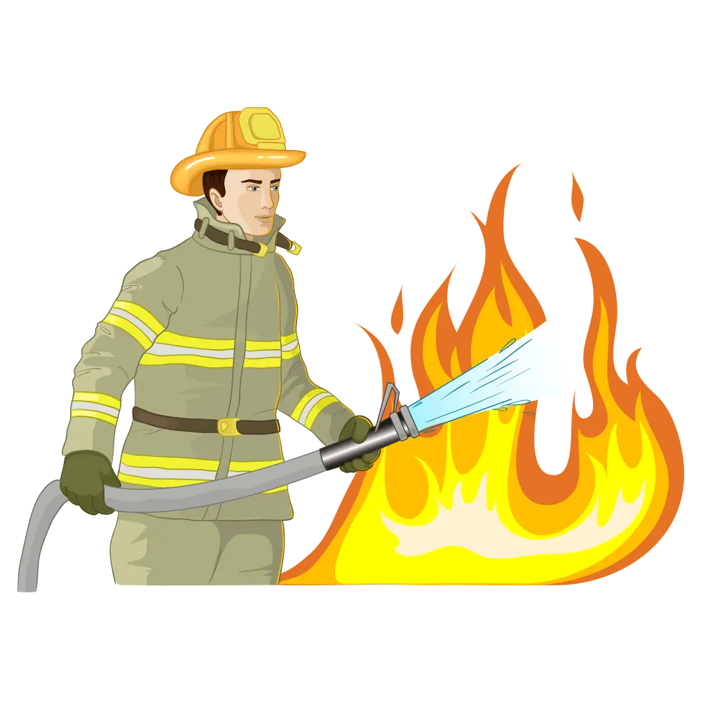Firefighter Extinguishing Flames Illustration