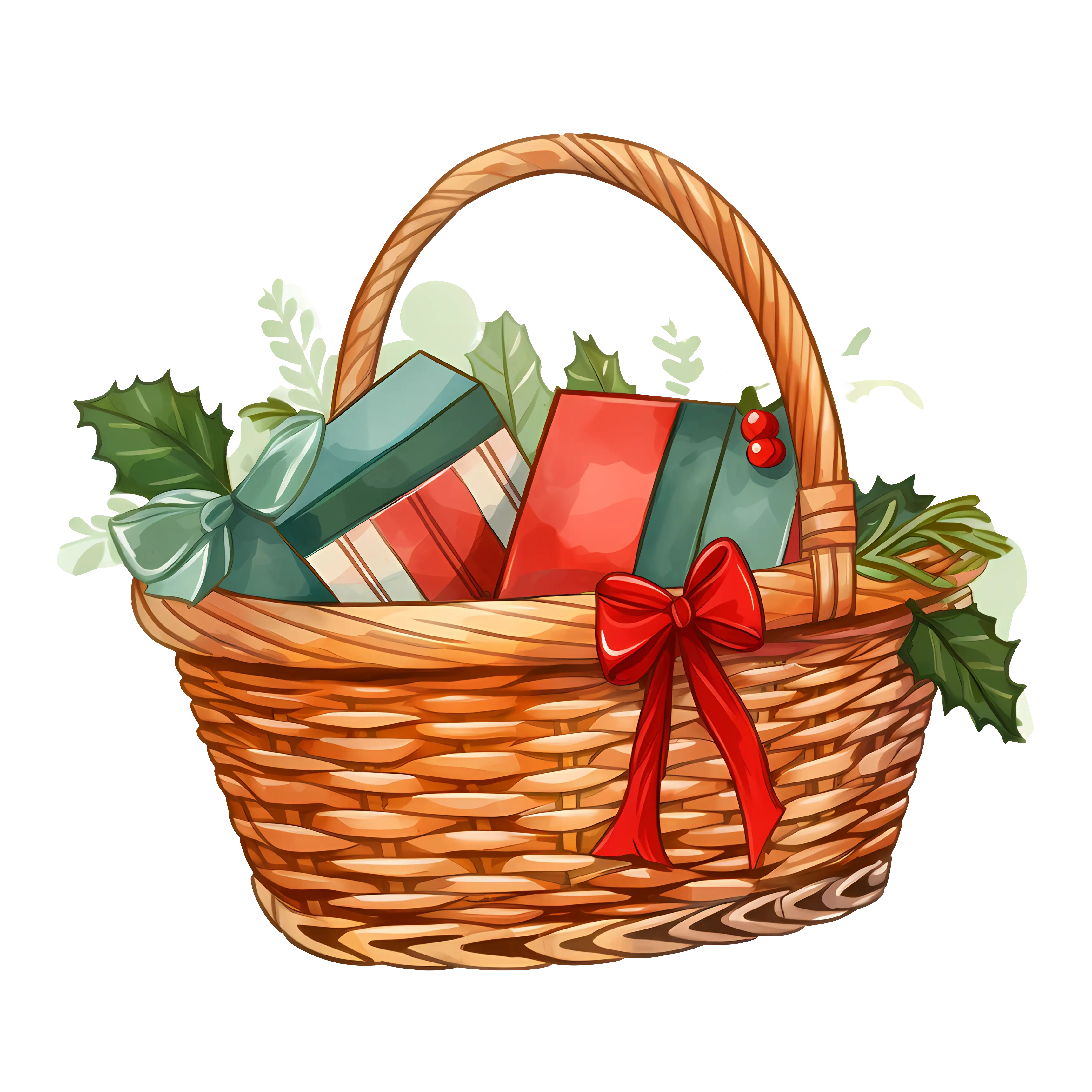 Festive Basket with Gifts and Decorations