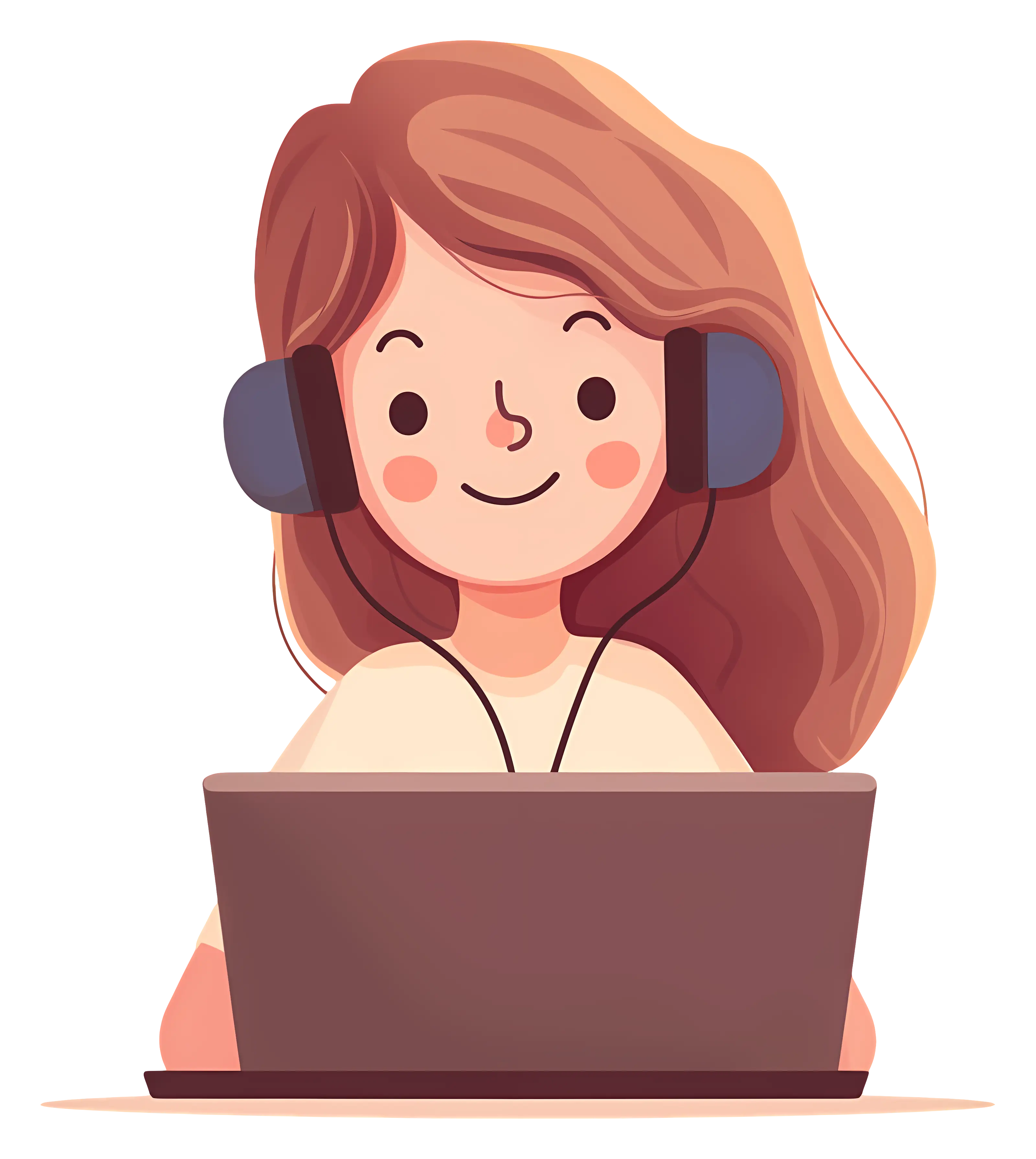 Cartoon Girl with Laptop and Headphones