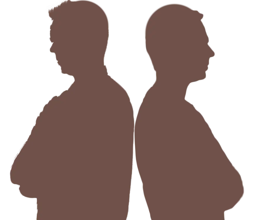 Silhouettes of Two Men Back to Back