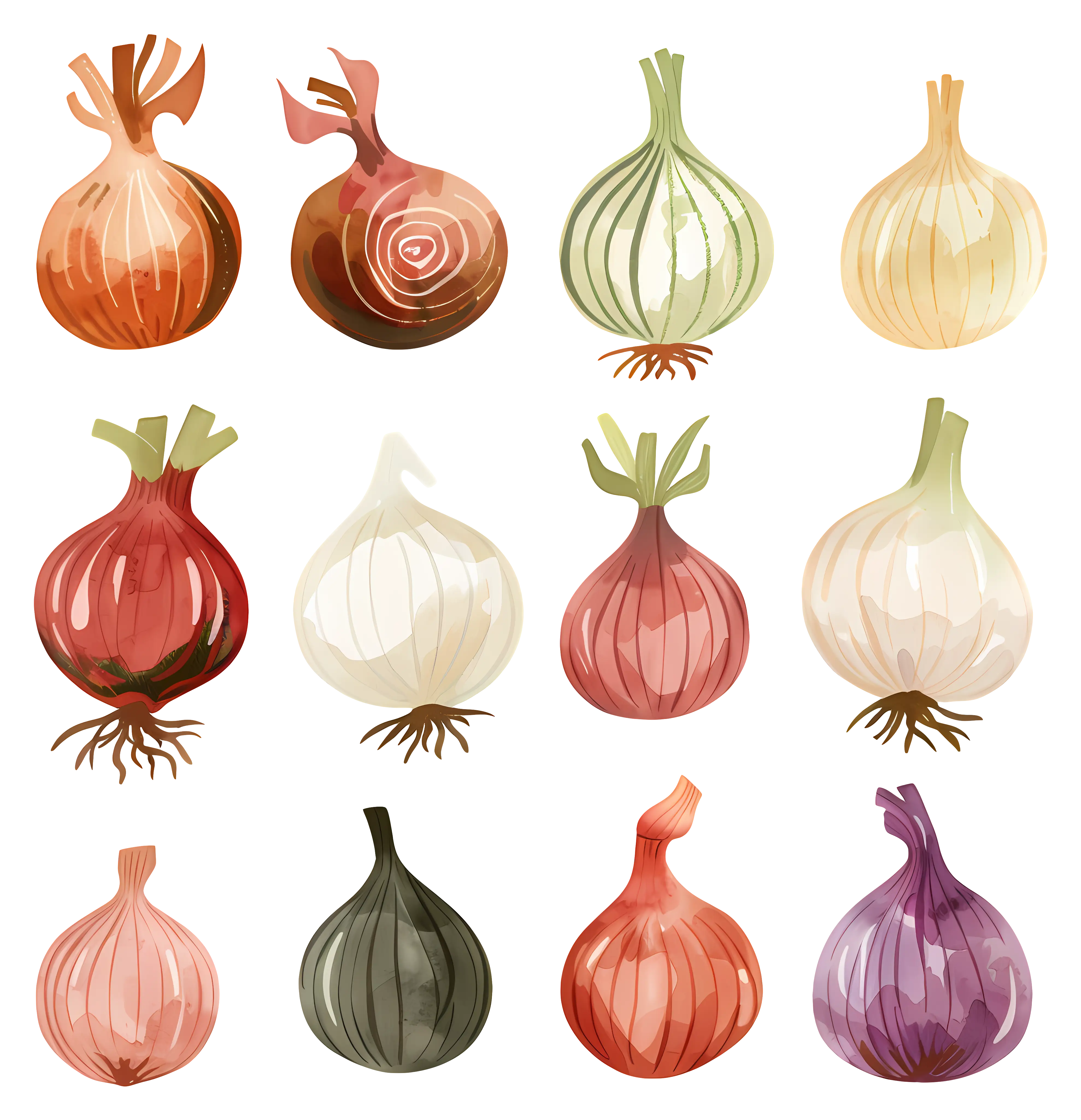 Set of Artistic Watercolor Onions