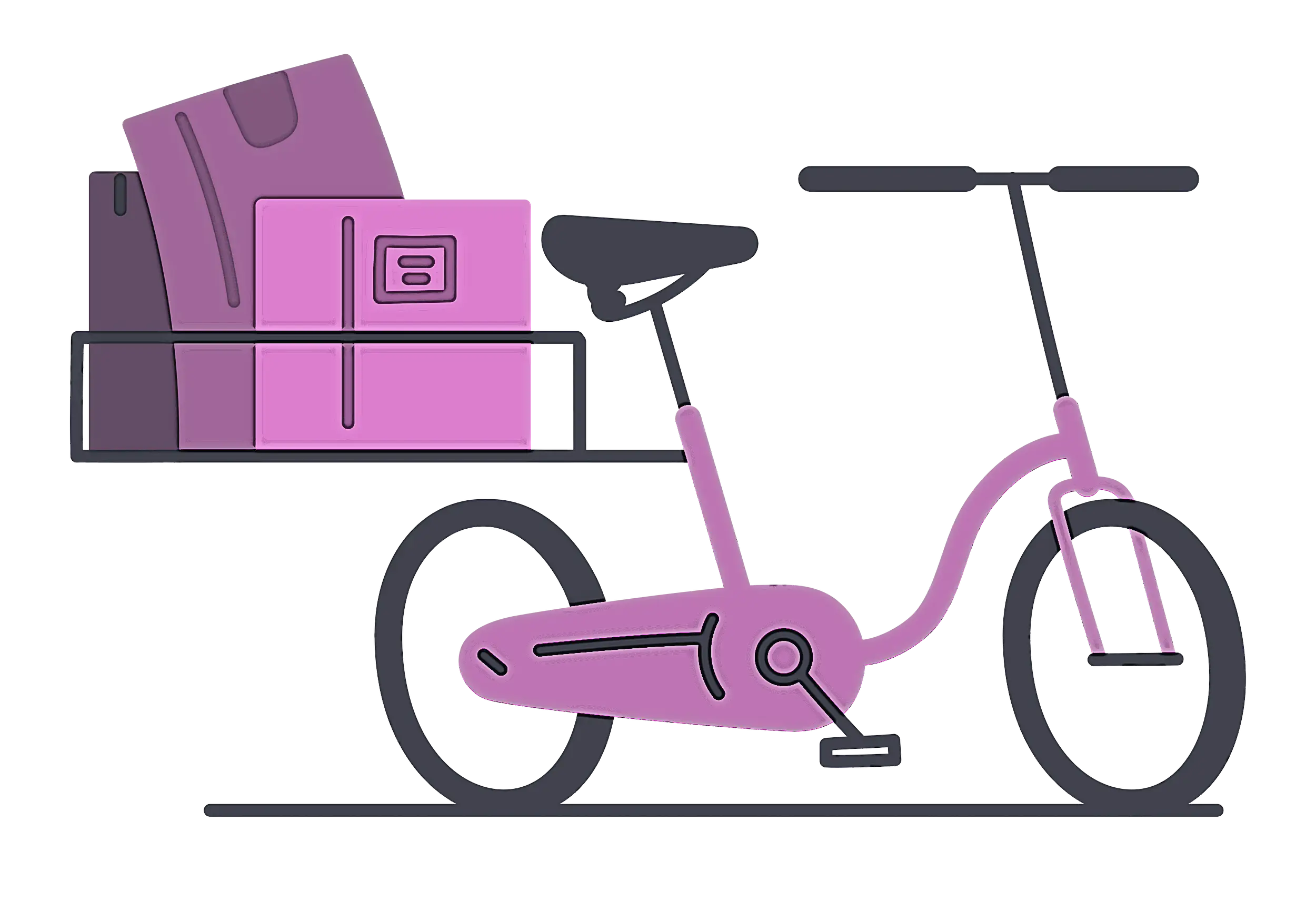 Pink Cargo Bicycle Cartoon Illustration