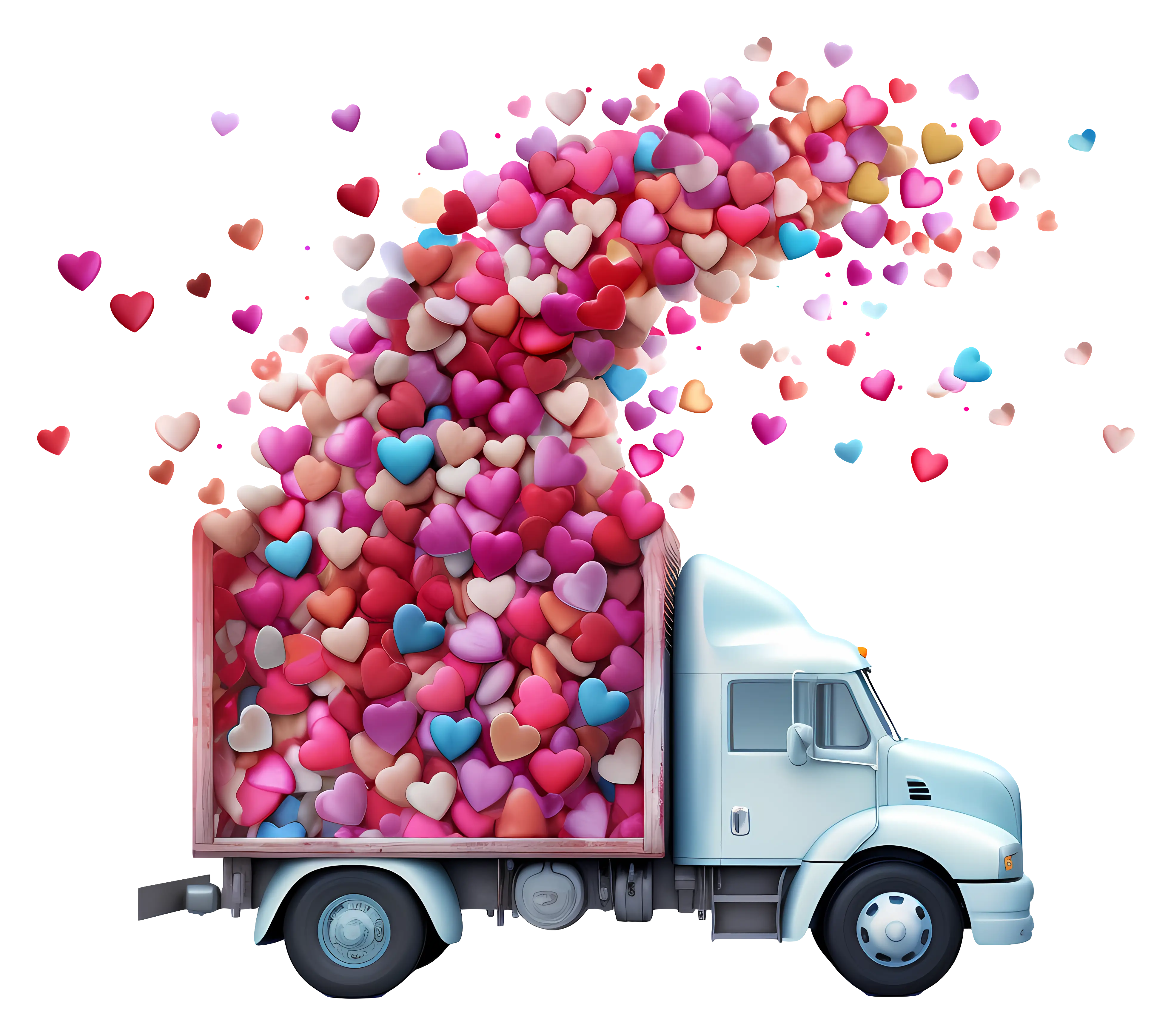 Truck Filled with Colorful Hearts